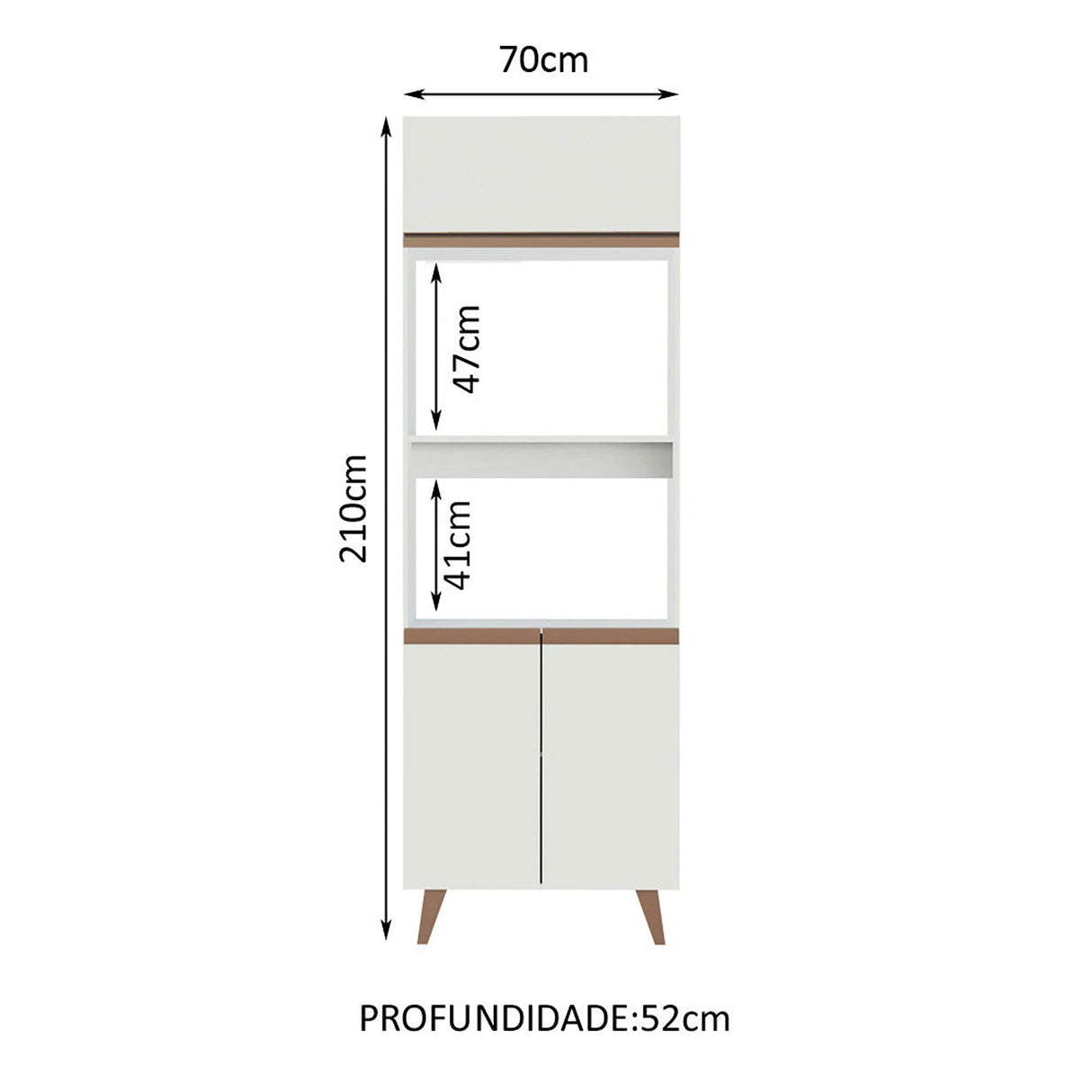 Mueble Auxiliar de Cocina Reims Blanco 70x210cm Con Patas y Mesón de Madera