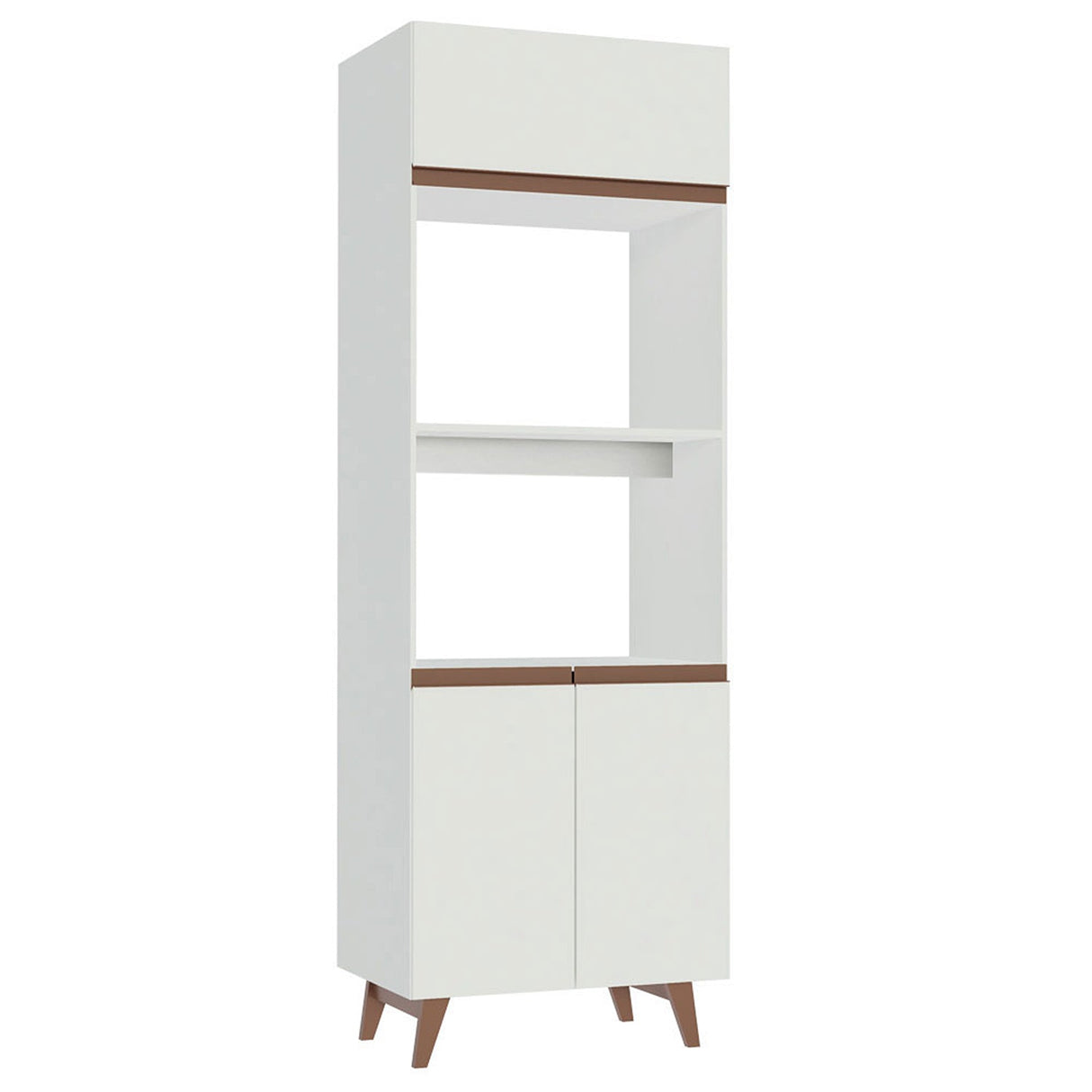 Mueble Auxiliar de Cocina Reims Blanco 70x210cm Con Patas y Mesón de Madera
