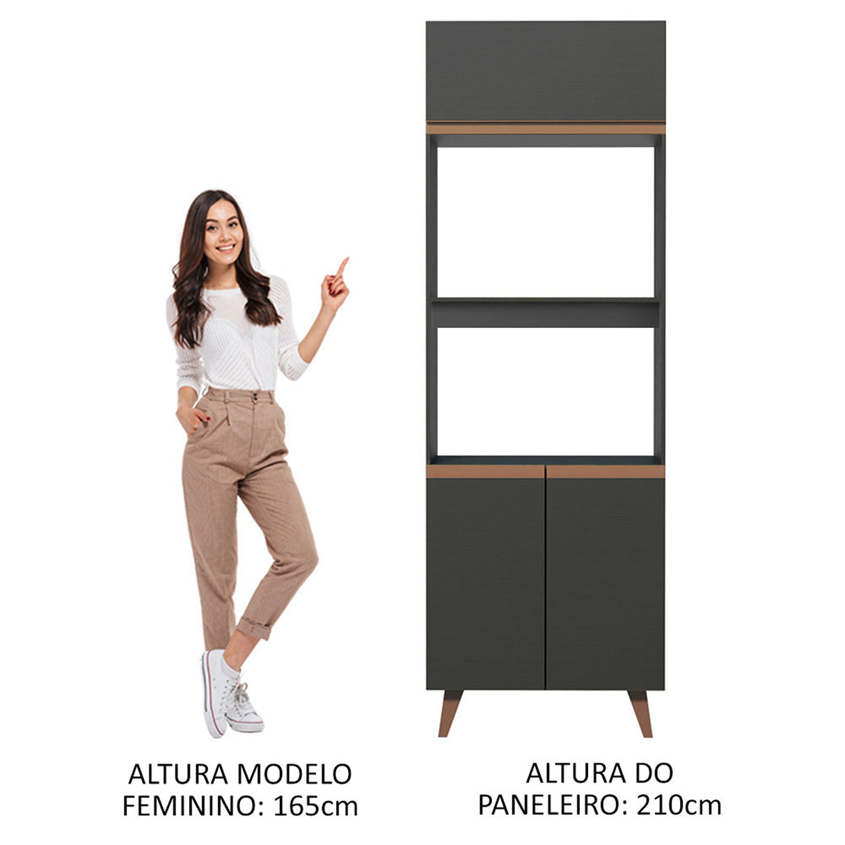Mueble Auxiliar de Cocina reims Negro 70x210cm Con Patas y Mesón de Madera - BARRAS Y MUEBLES AUXILIARES | Bylmo