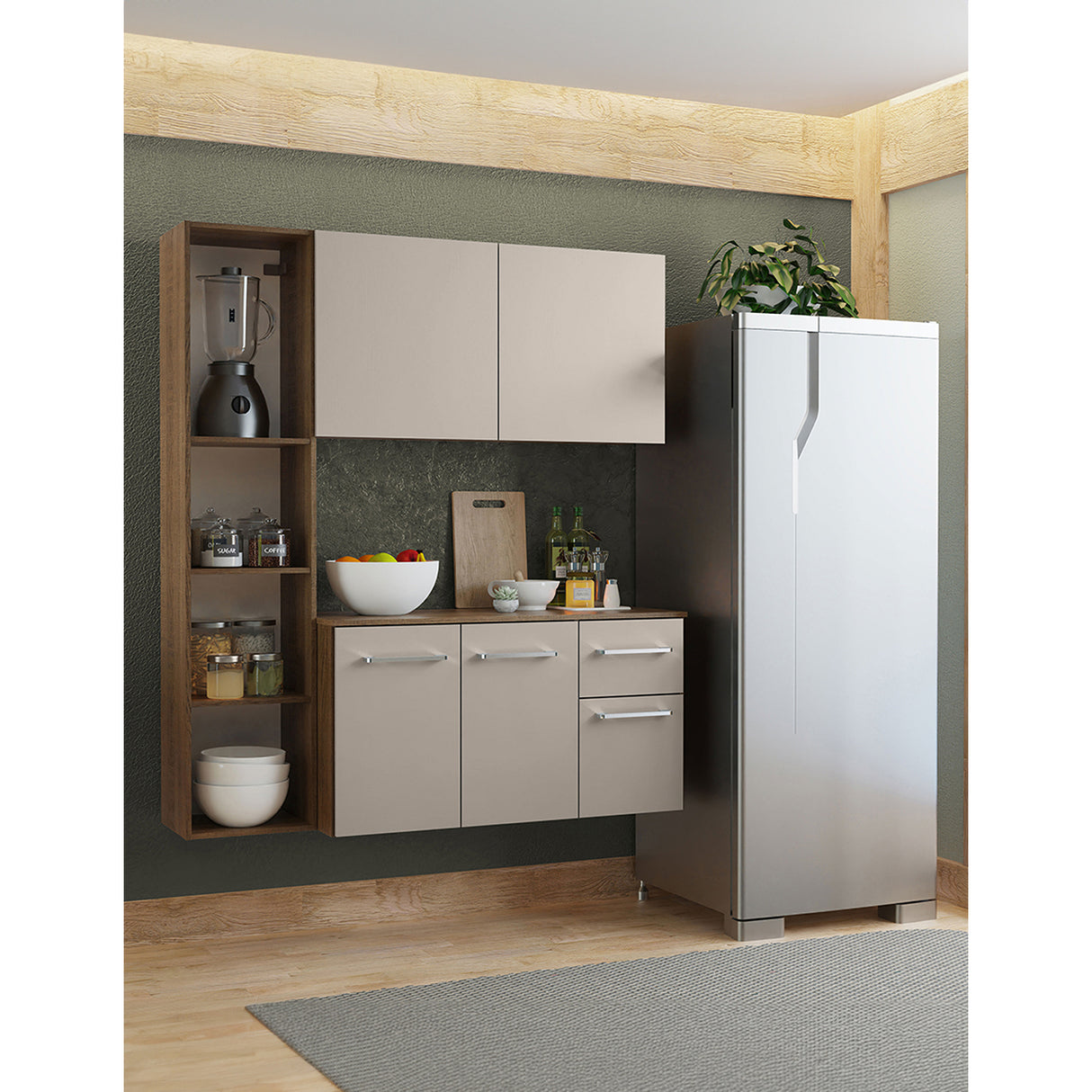 Cocina Easy Marron y Crema 120x136cm con Mesón y sin Pozuelo - COCINAS | Bylmo