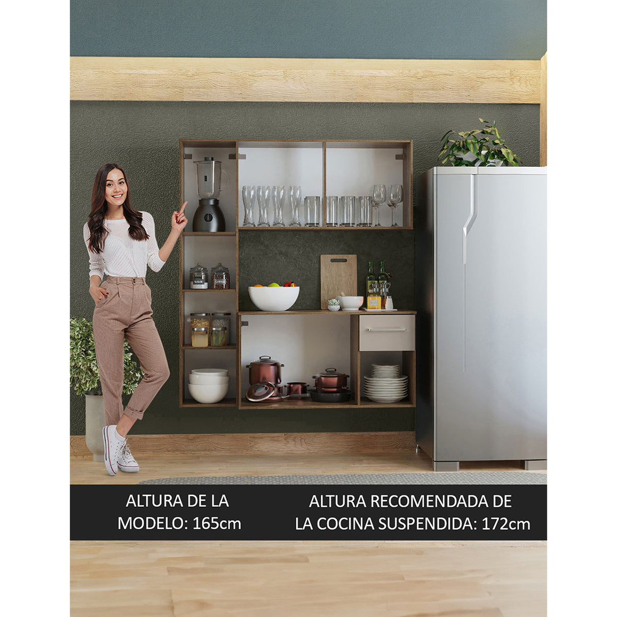 Cocina Easy Marron y Crema 120x136cm con Mesón y sin Pozuelo - COCINAS | Bylmo