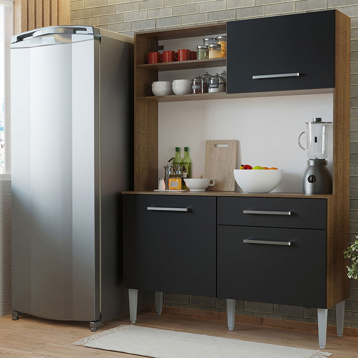 Cocina Life Marron y Negro 120x168cm con Mesón y sin Pozuelo - COCINAS | Bylmo