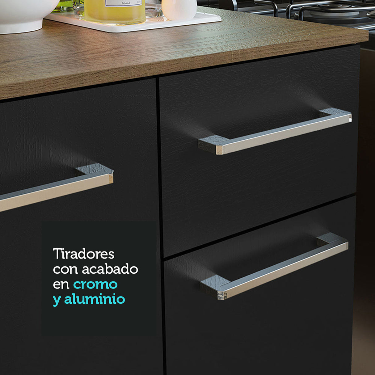 Cocina Life Marron y Negro 120x168cm con Mesón y sin Pozuelo - COCINAS | Bylmo