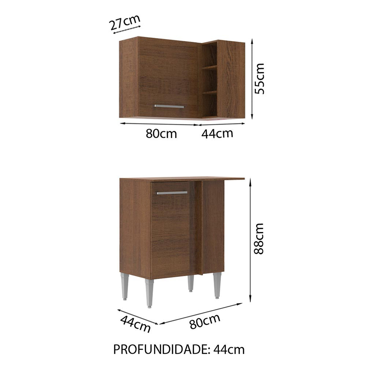 Cocina Emilly Marron 80x186cm con Mesón y sin Pozuelo - COCINAS | Bylmo