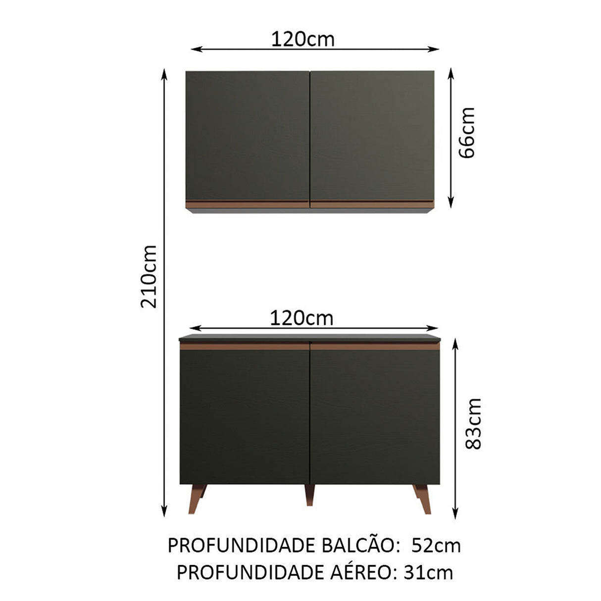 Cocina Reims Negro 120x210cm con Mesón y sin Pozuelo - COCINAS | Bylmo