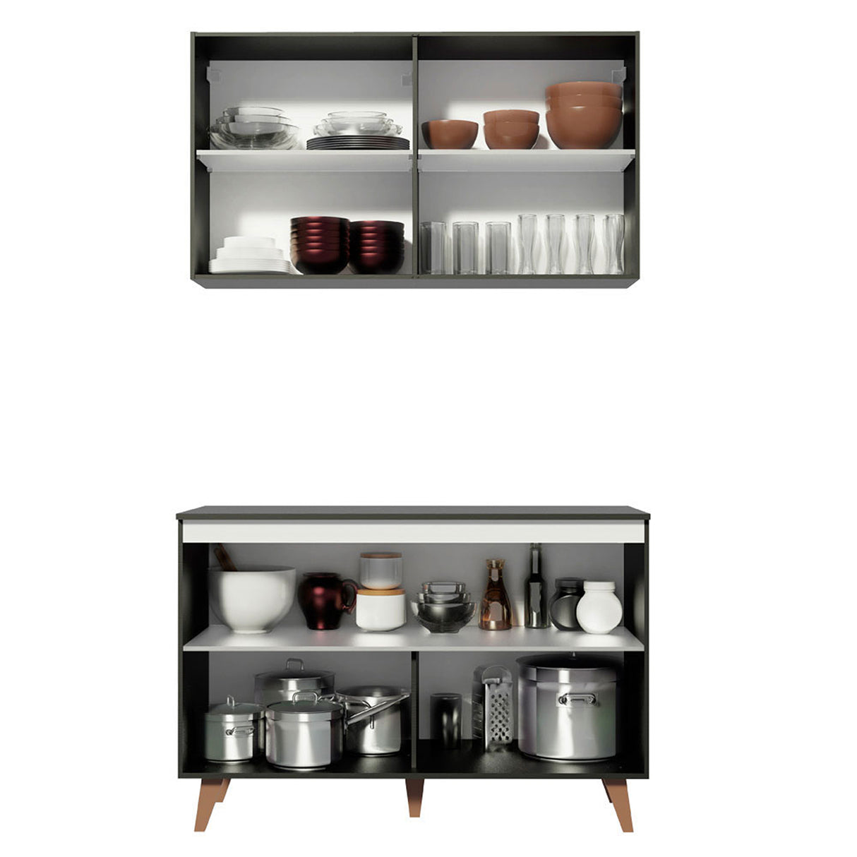 Cocina Reims Negro 120x210cm con Mesón y sin Pozuelo - COCINAS | Bylmo