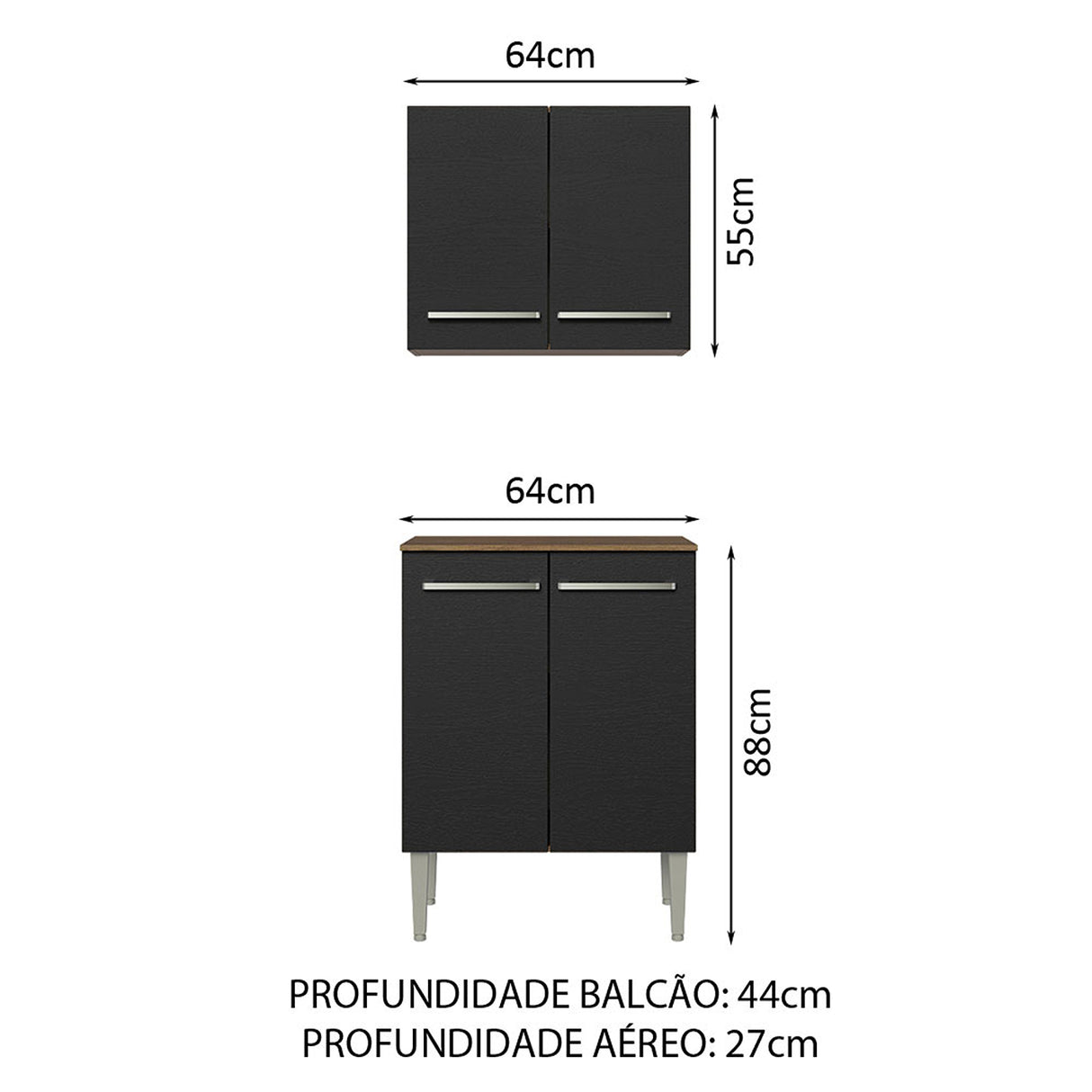Cocina Emilly Marron y Negro 64x186cm con Mesón y sin Pozuelo - COCINAS | Bylmo