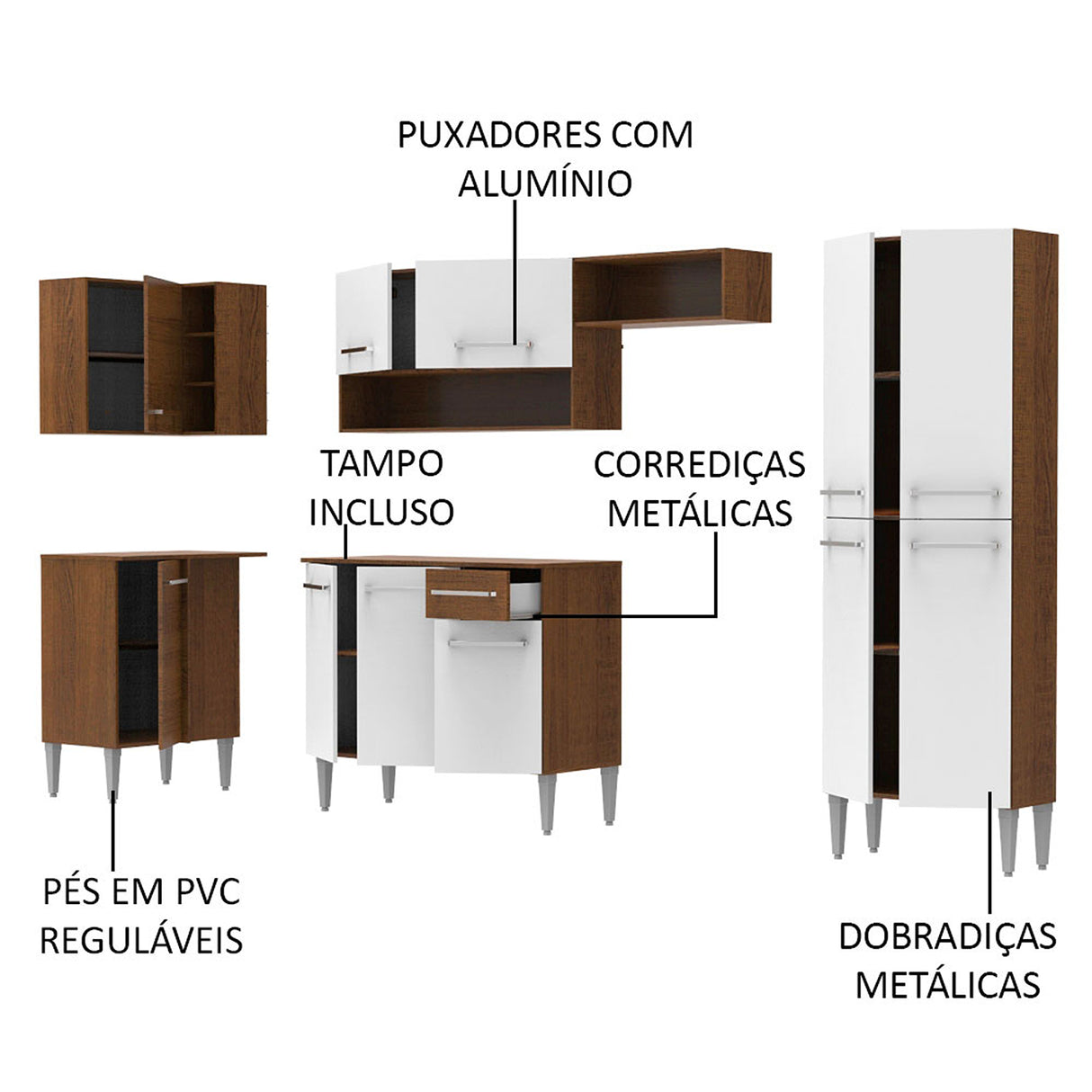 Cocina Integral Emilly Sun Blanco y Marron 353x186cm con Mesón y sin Pozuelo - COCINAS | Bylmo