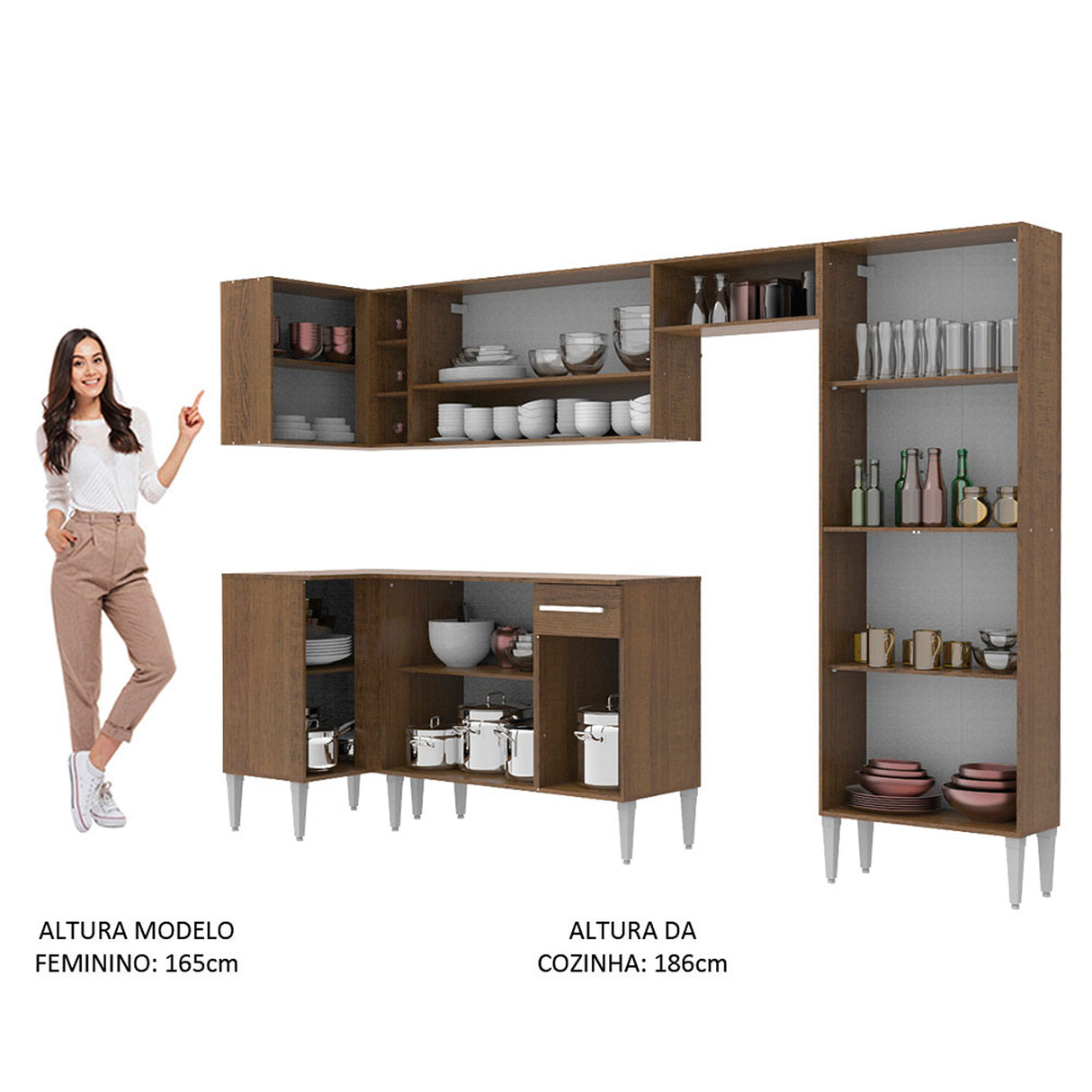 Cocina Integral Emilly Sun Blanco y Marron 353x186cm con Mesón y sin Pozuelo - COCINAS | Bylmo