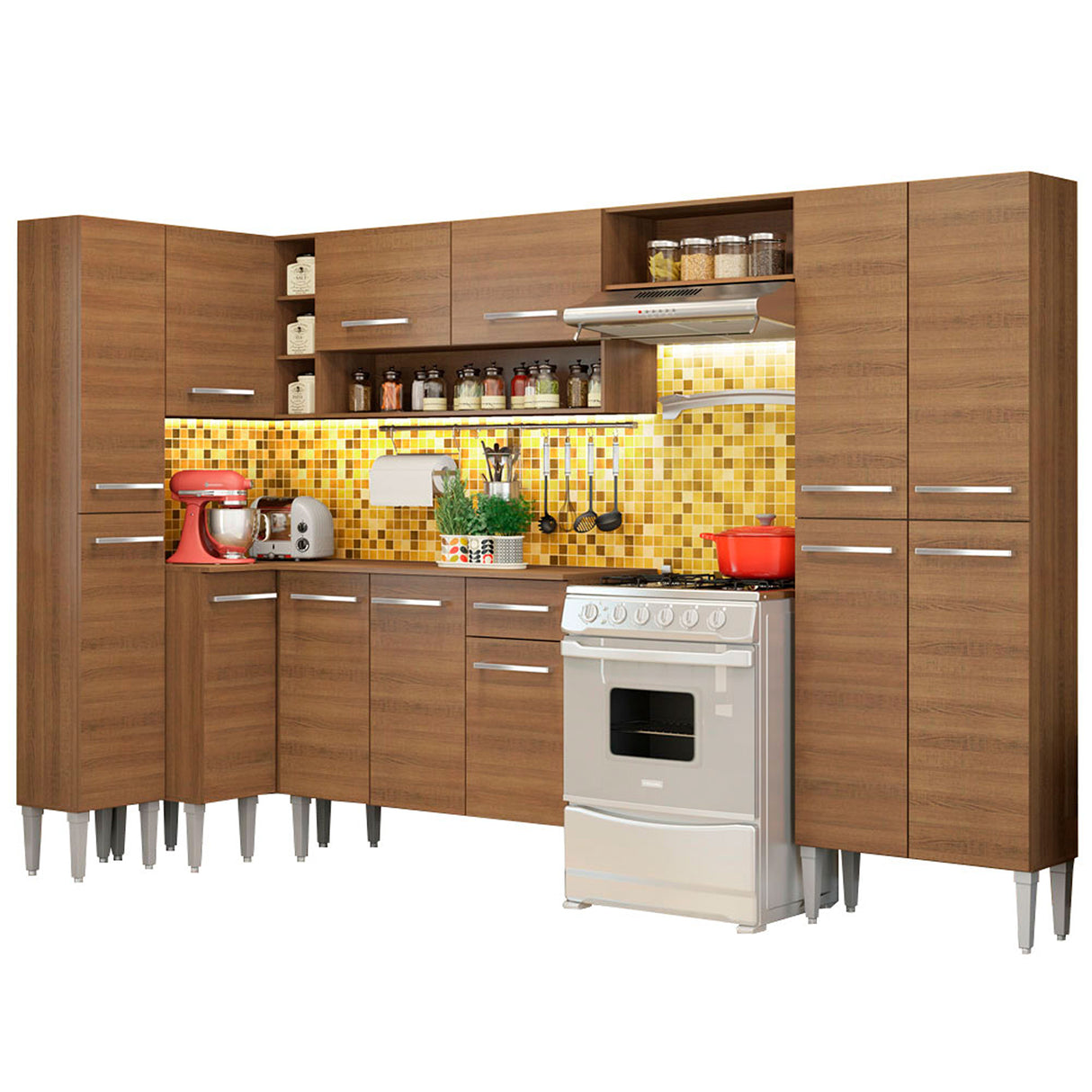 Cocina Integral Emilly Love Marron 385x186cm con Mesón y sin Pozuelo - COCINAS | Bylmo