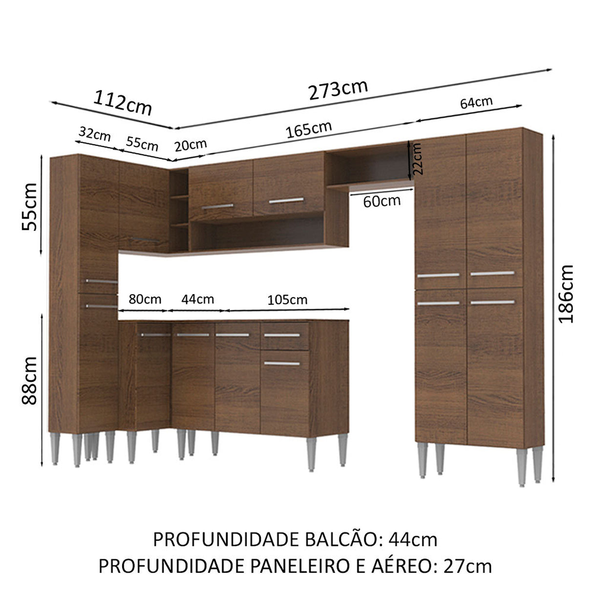 Cocina Integral Emilly Love Marron 385x186cm con Mesón y sin Pozuelo - COCINAS | Bylmo