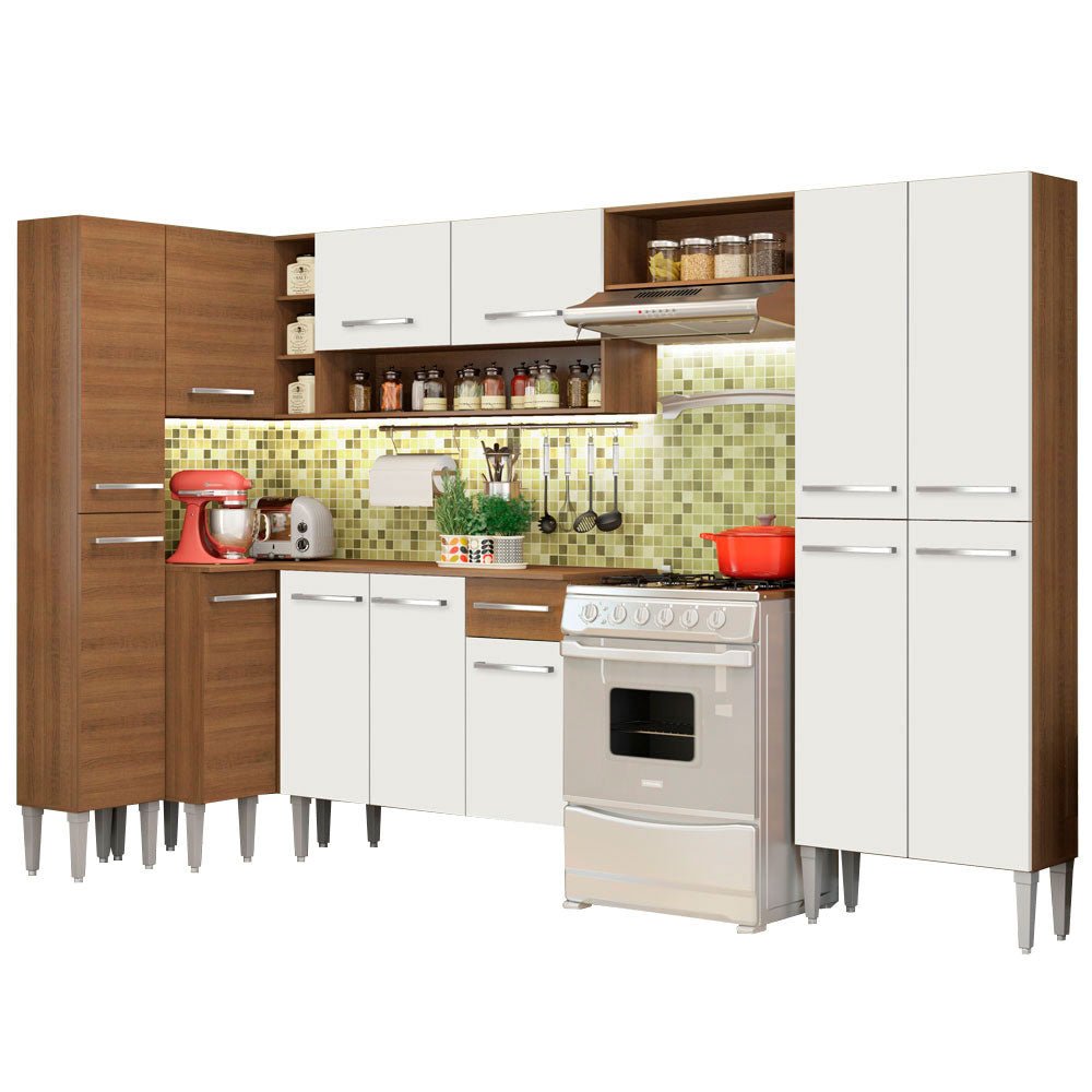 Cocina Integral Emilly Love Blanco y Marron 385x186cm con Mesón y sin Pozuelo - COCINAS | Bylmo
