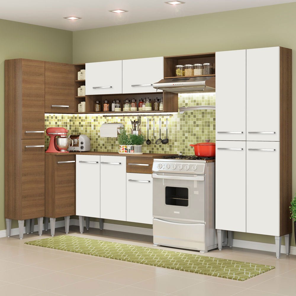 Cocina Integral Emilly Love Blanco y Marron 385x186cm con Mesón y sin Pozuelo - COCINAS | Bylmo