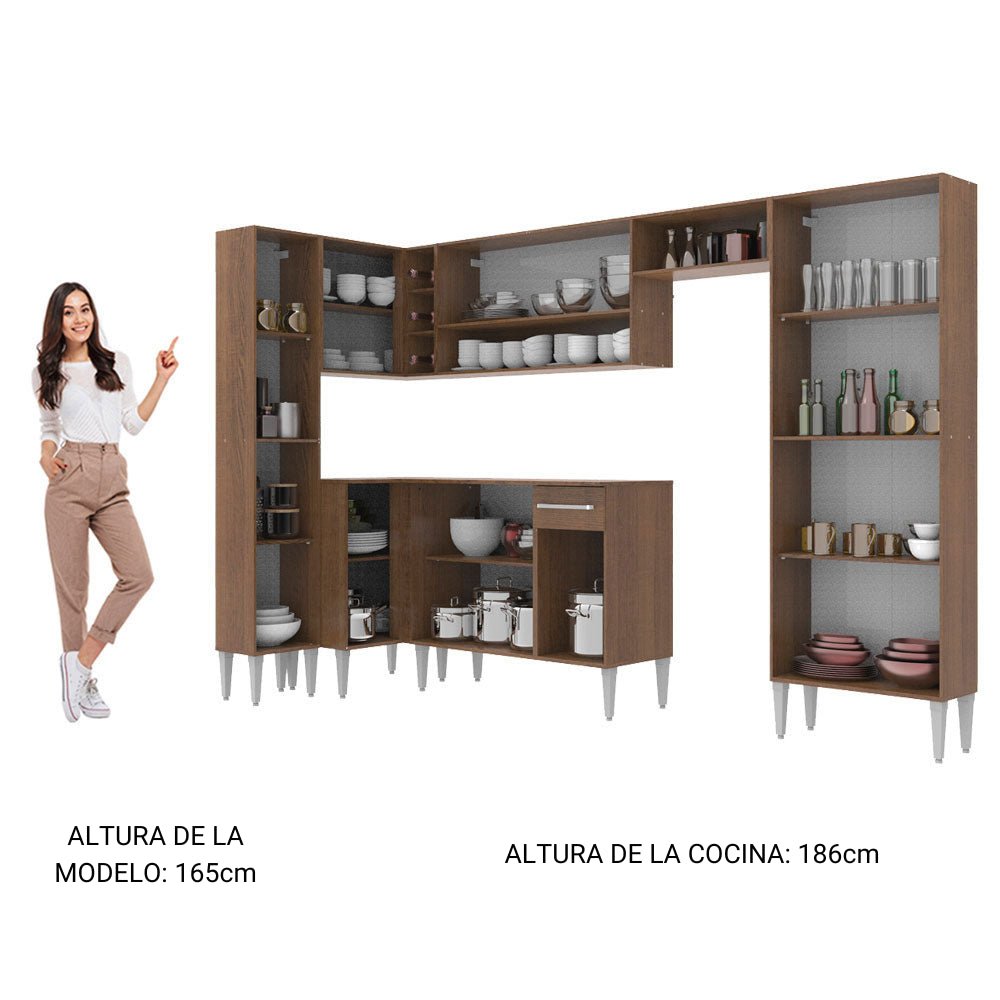 Cocina Integral Emilly Love Blanco y Marron 385x186cm con Mesón y sin Pozuelo - COCINAS | Bylmo