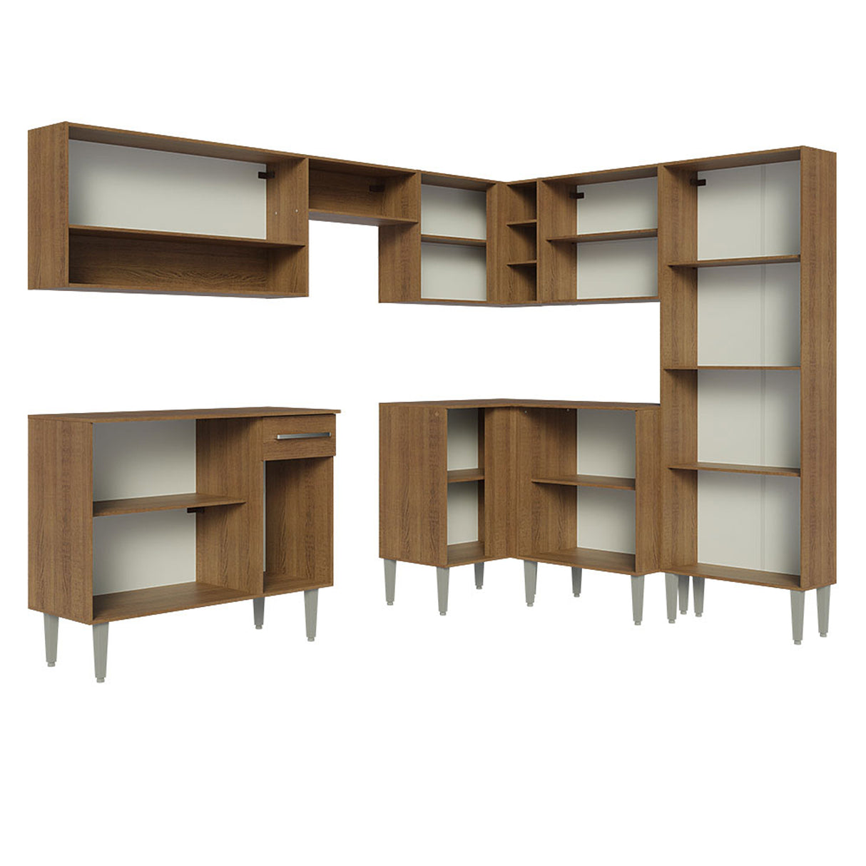 Cocina Integral Emilly Marron 417x186cm con Mesón y sin Pozuelo - COCINAS | Bylmo