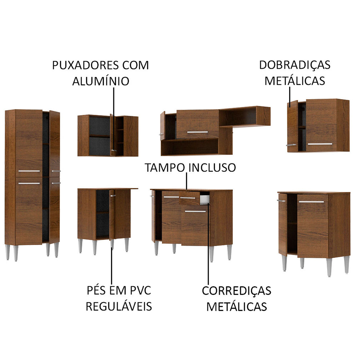 Cocina Integral Emilly Moon Marron 481x186cm con Mesón y sin Pozuelo - COCINAS | Bylmo