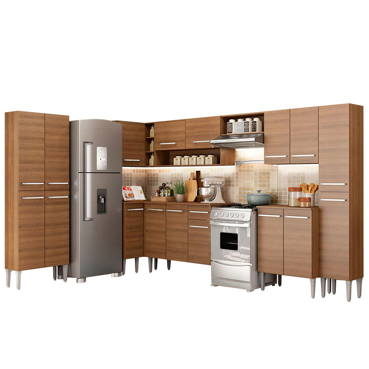 Cocina Integral Emilly Live Marron 513x186cm con Mesón y sin Pozuelo - COCINAS | Bylmo