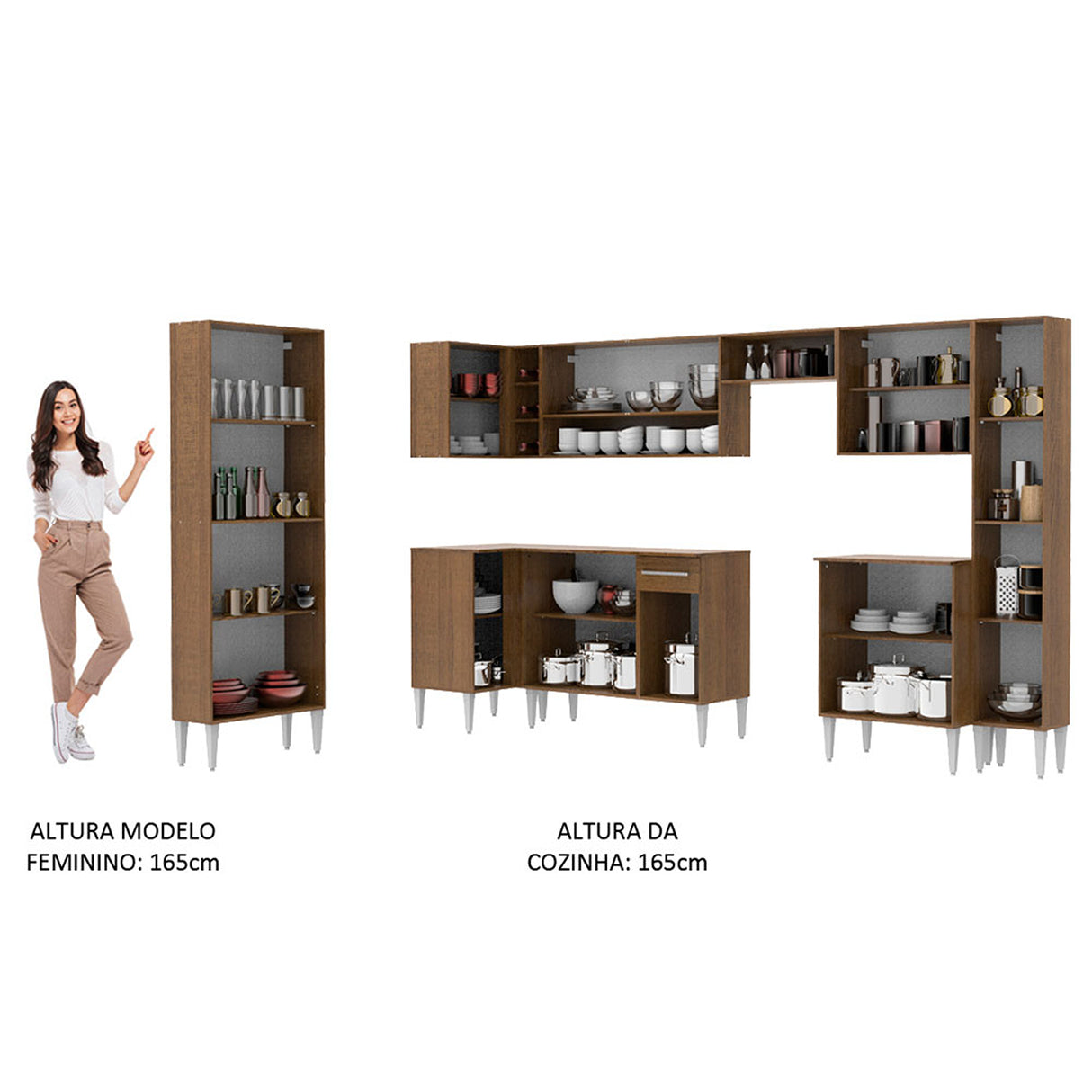 Cocina Integral Emilly Live Blanco y Marron 513x186cm con Mesón y sin Pozuelo - COCINAS | Bylmo