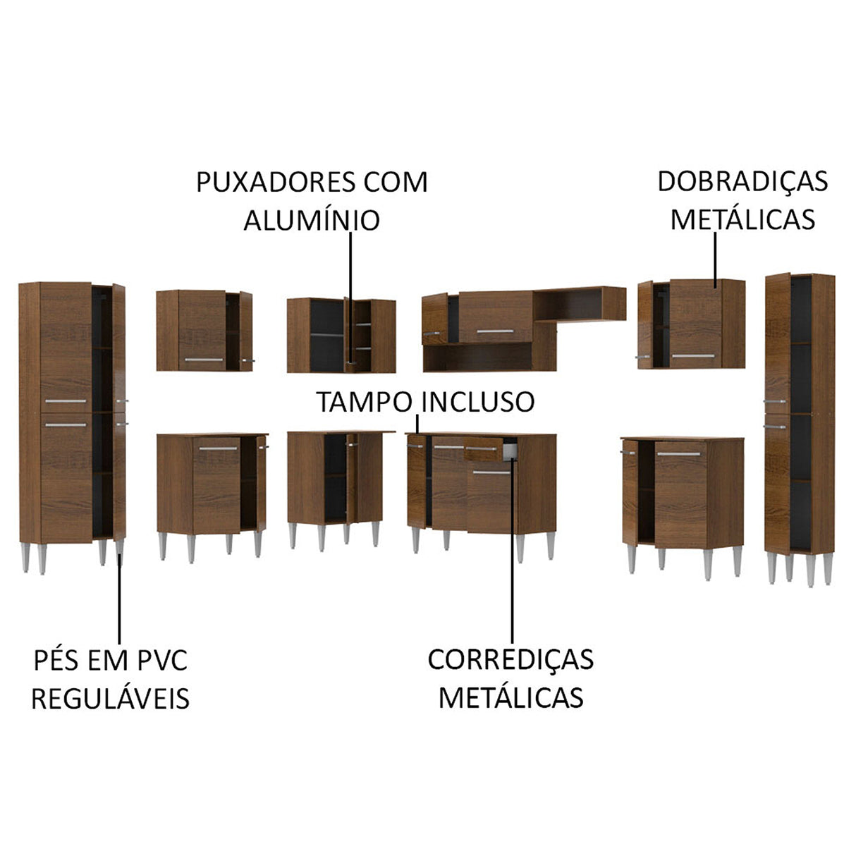 Cocina Integral Emilly Big Marron 513x186cm con Mesón y sin Pozuelo - COCINAS | Bylmo