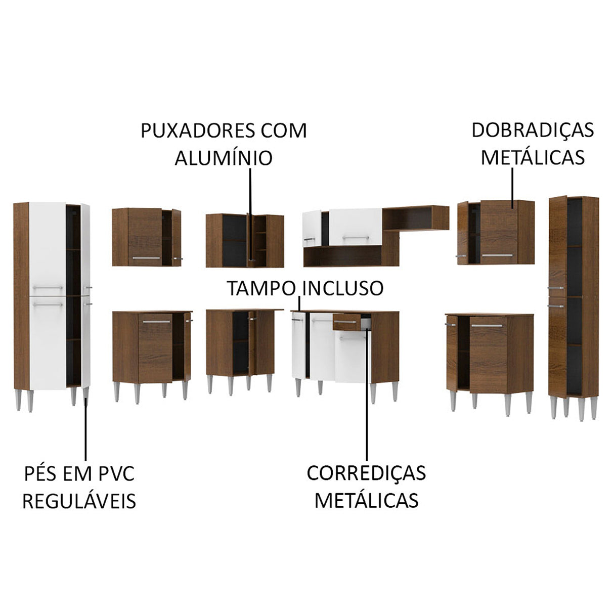Cocina Integral Emilly Big Marron y Blanco 513x186cm con Mesón y sin Pozuelo - COCINAS | Bylmo