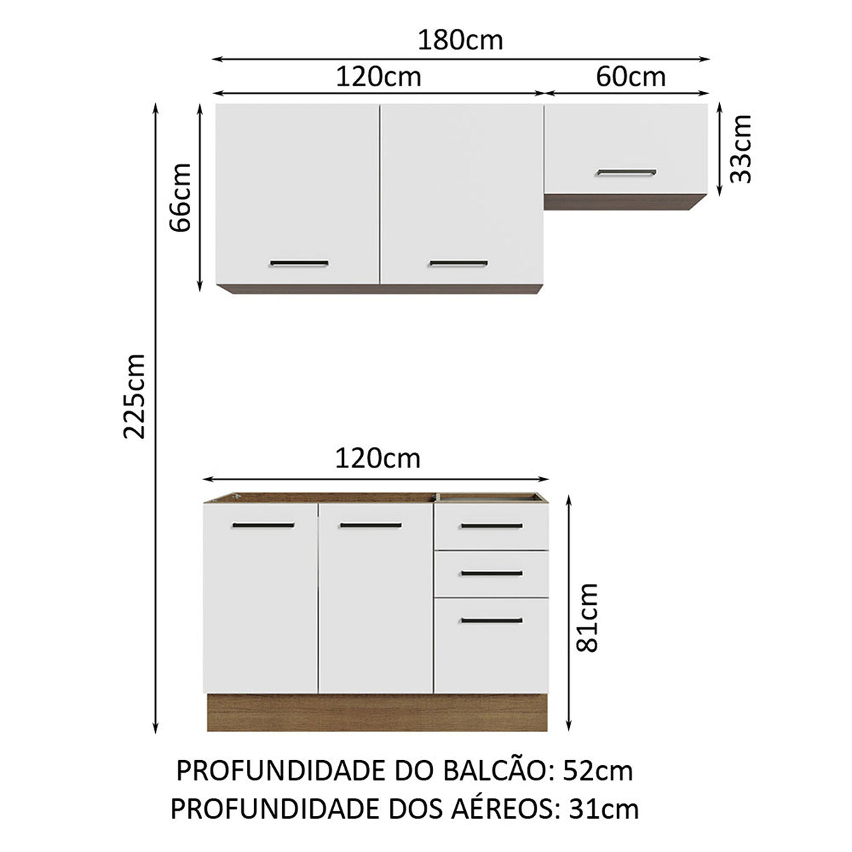 Cocina Integral Agata Marron y Blanco 180x225cm con Mesón y con Pozuelo - COCINAS | Bylmo