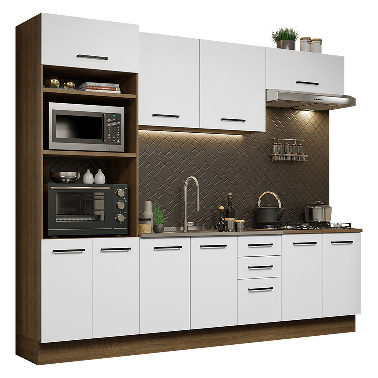 Cocina Integral Agata Marron y Blanco 270x225cm con Mesón y con Pozuelo - COCINAS | Bylmo