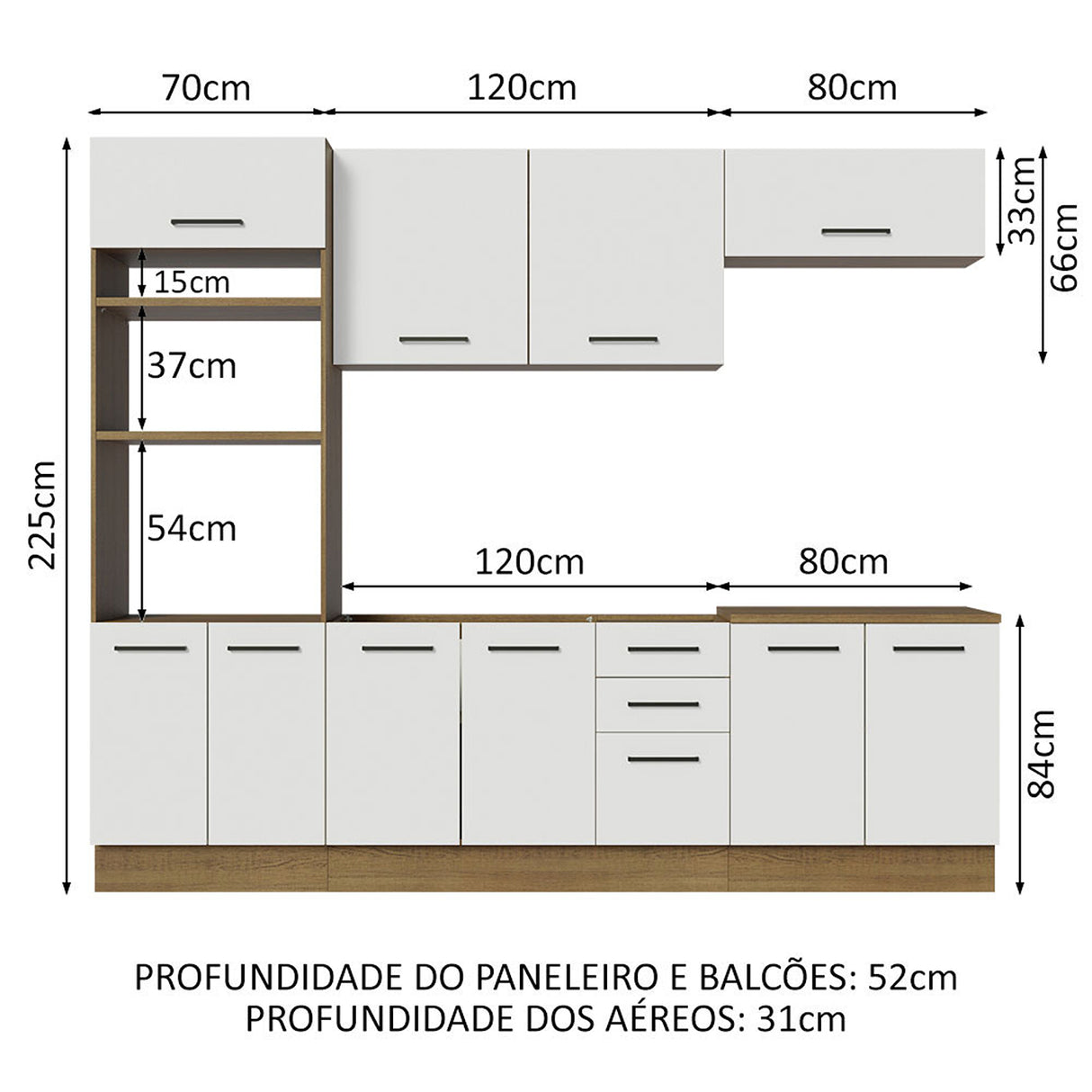 Cocina Integral Agata Marron y Blanco 270x225cm con Mesón y con Pozuelo - COCINAS | Bylmo