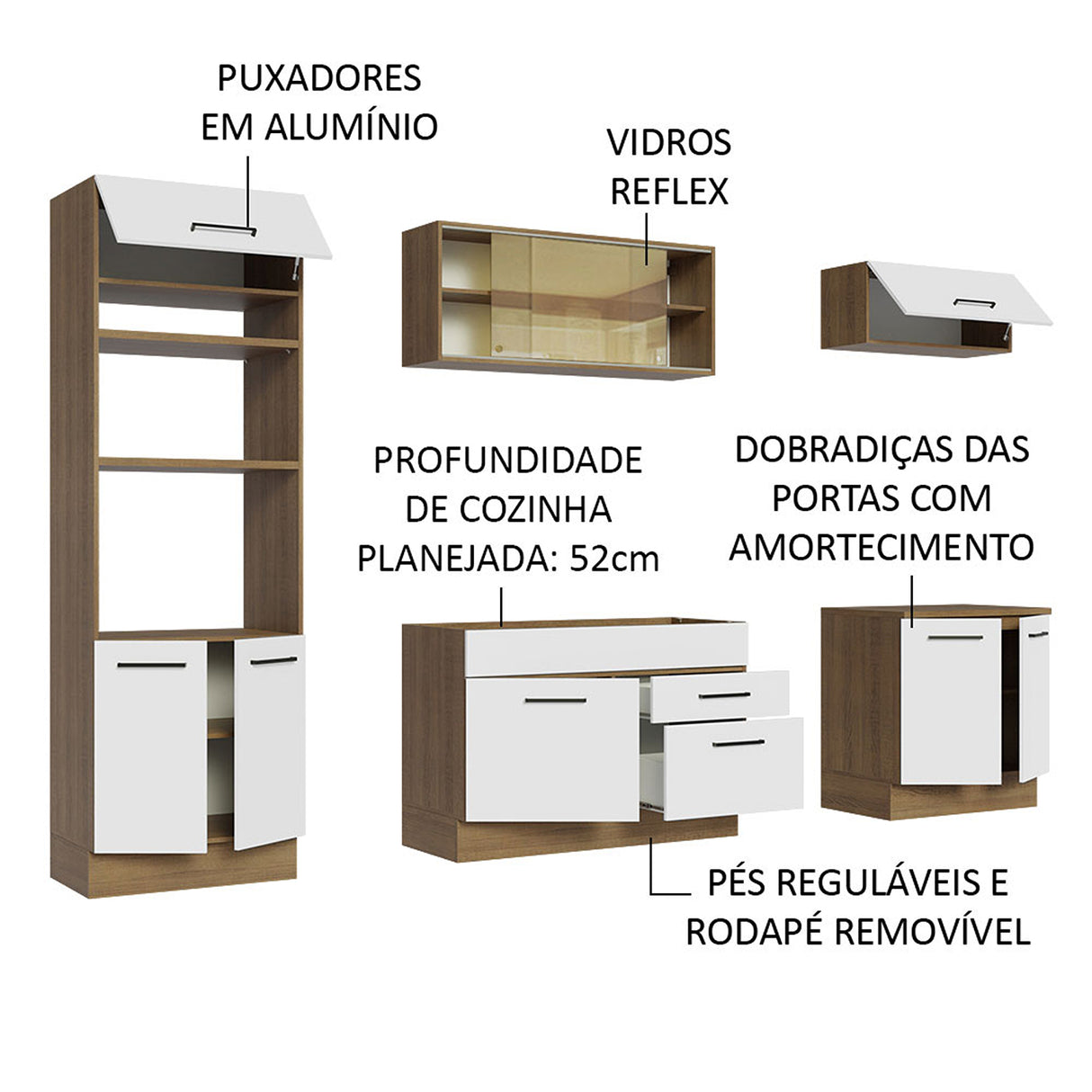 Cocina Integral Agata Marron y Blanco 270x225cm con Mesón sin Pozuelo y Dos Cajones - COCINAS | Bylmo