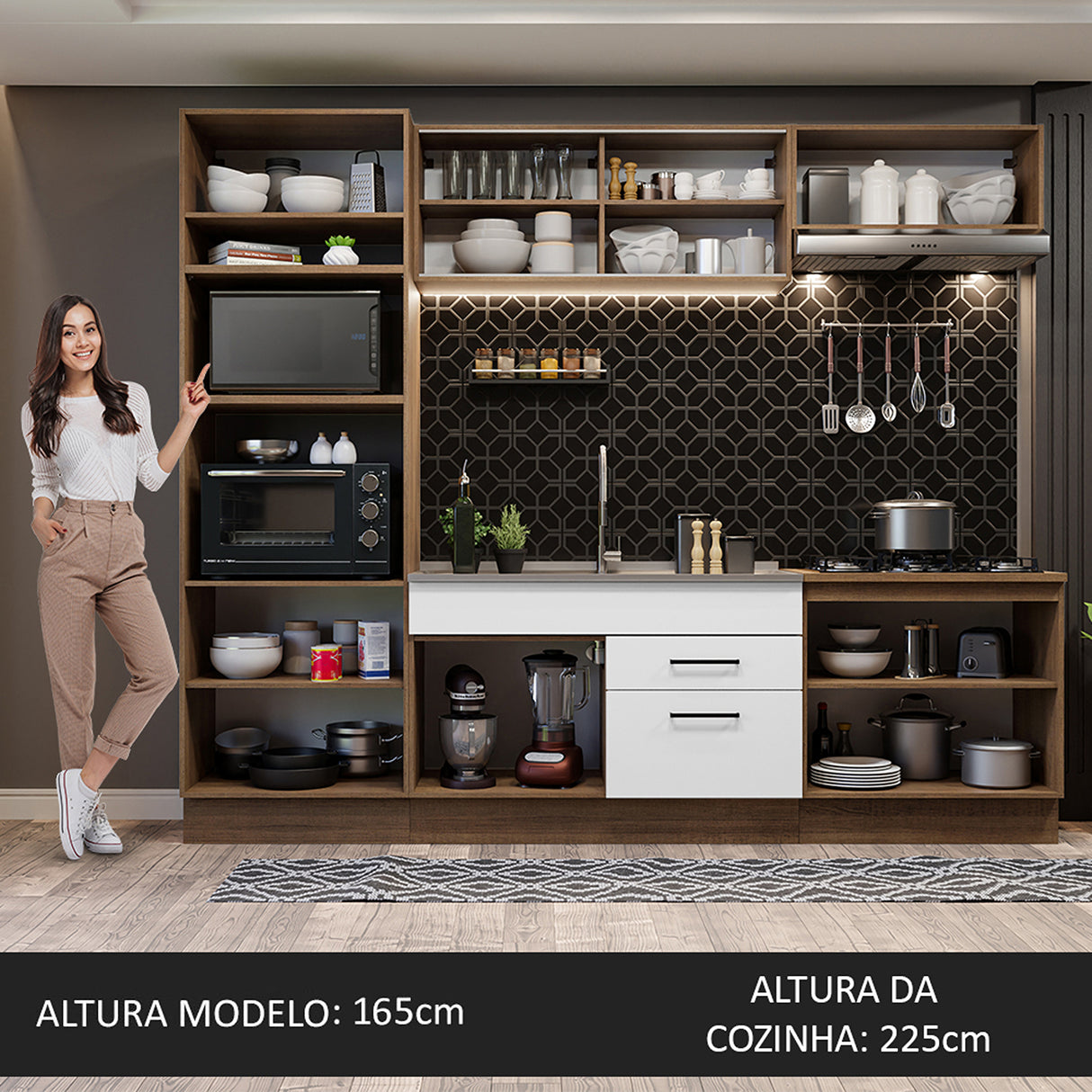 Cocina Integral Agata Marron y Blanco 270x225cm con Mesón sin Pozuelo y Dos Cajones - COCINAS | Bylmo