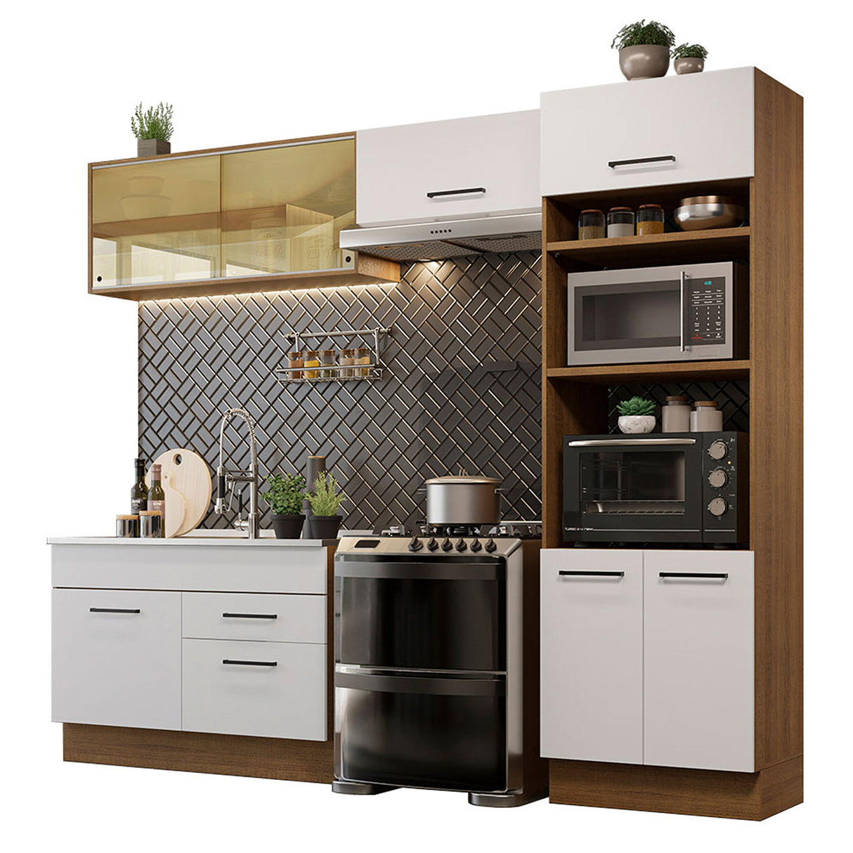 Cocina Integral Agata Marron y Blanco 270x225cm sin Mesón sin Pozuelo y Siete Puertas - COCINAS | Bylmo