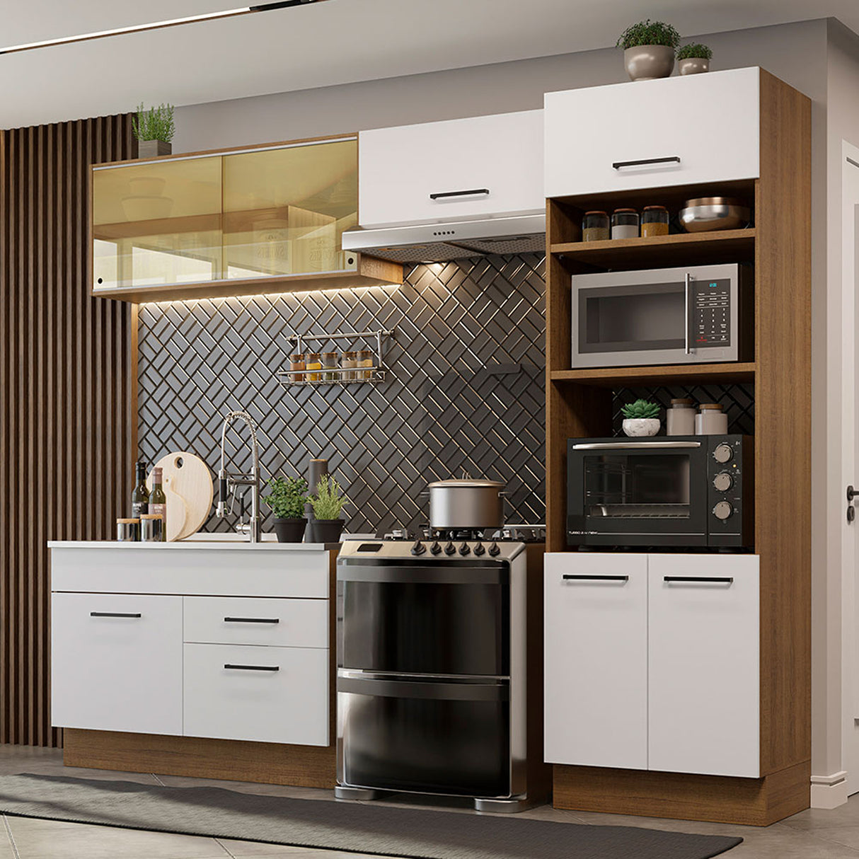 Cocina Integral Agata Marron y Blanco 270x225cm sin Mesón sin Pozuelo y Siete Puertas - COCINAS | Bylmo