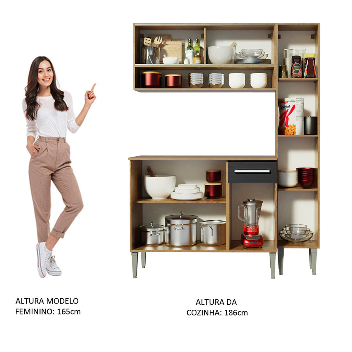 Cocina Integral Emilly Art Marron y Negro 137x186cm con Mesón y sin Pozuelo - COCINAS | Bylmo