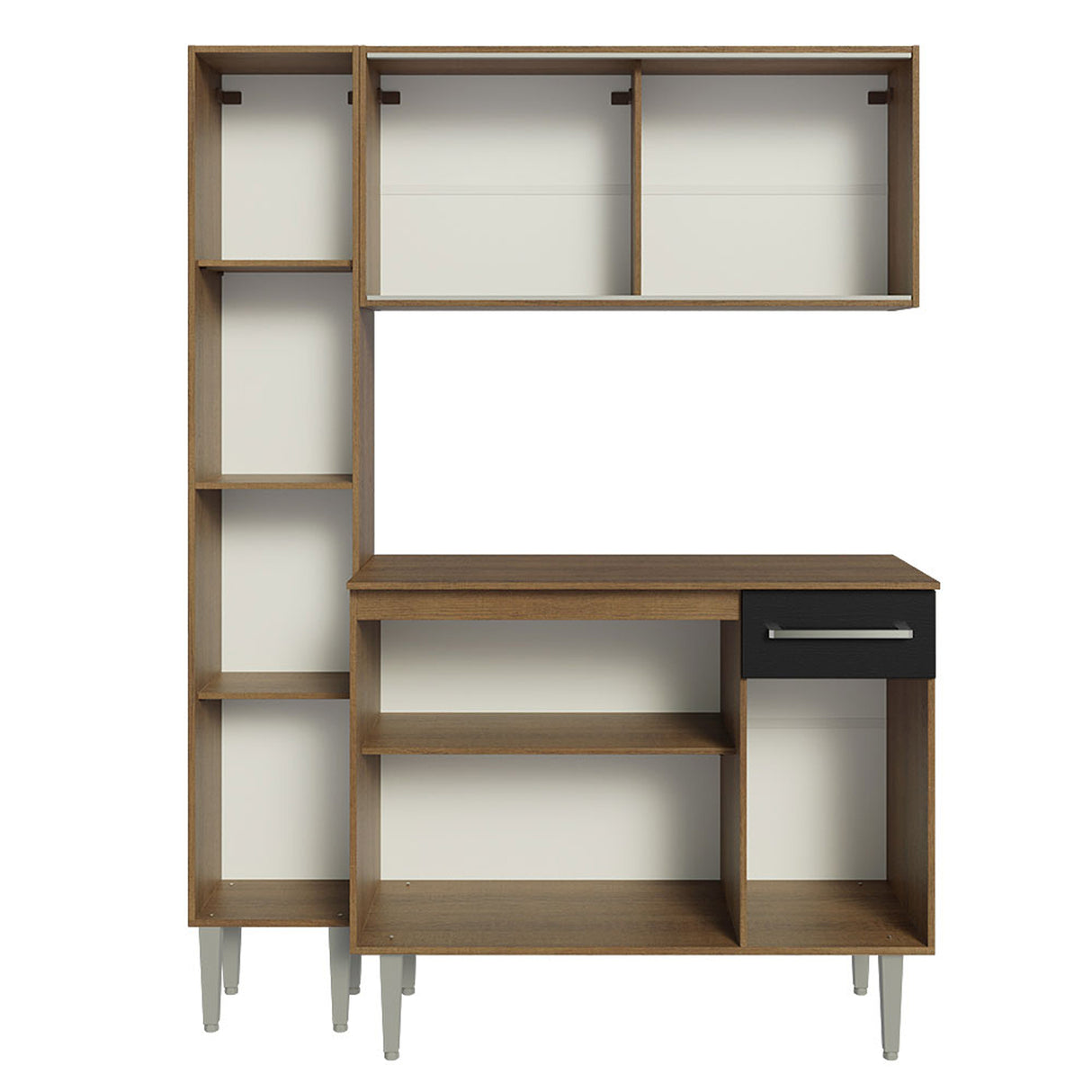 Cocina Integral Emilly Marron y Negro 137x186cm con Mesón de Madera sin Pozuelo y Siete Puertas - COCINAS | Bylmo