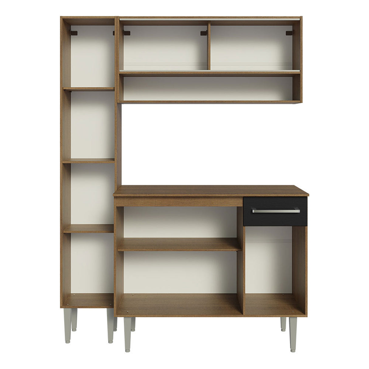 Cocina Integral Emilly Marron y Negro 137x186cm con Mesón de Madera sin Pozuelo y Un Cajón - COCINAS | Bylmo