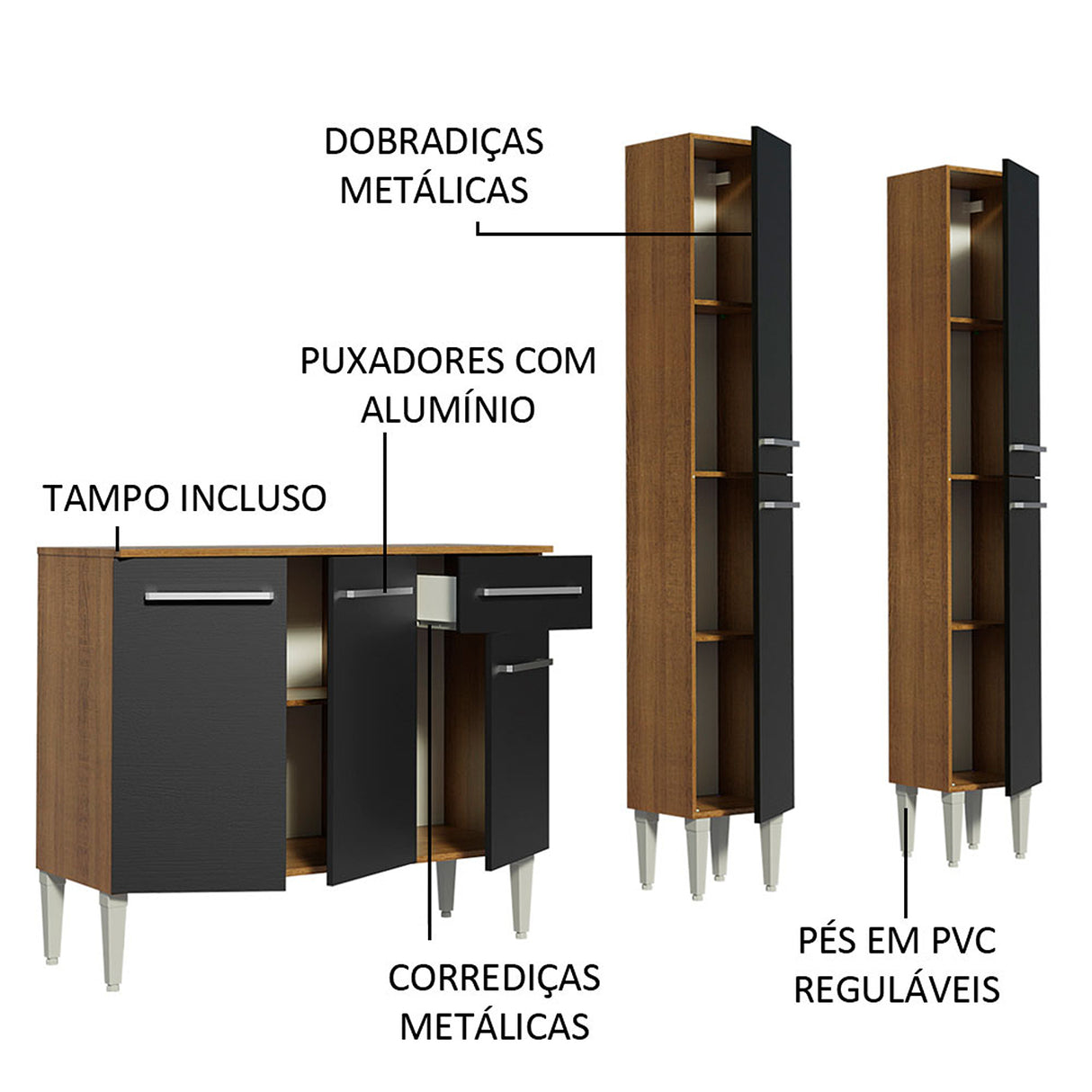 Cocina Integral Emilly Front Marron y Negro 169x186cm con Mesón y sin Pozuelo - COCINAS | Bylmo