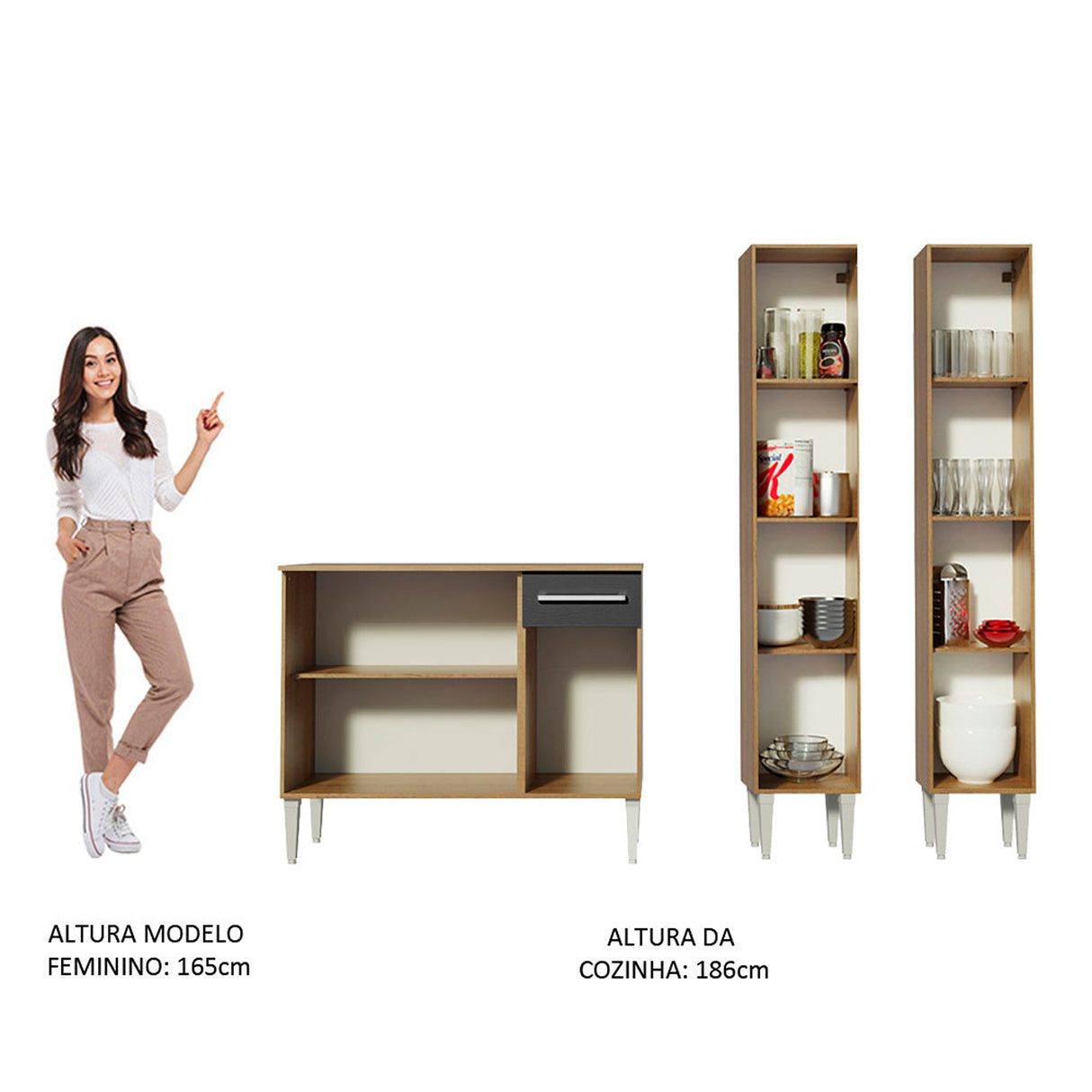 Cocina Integral Emilly Front Marron y Negro 169x186cm con Mesón y sin Pozuelo - COCINAS | Bylmo