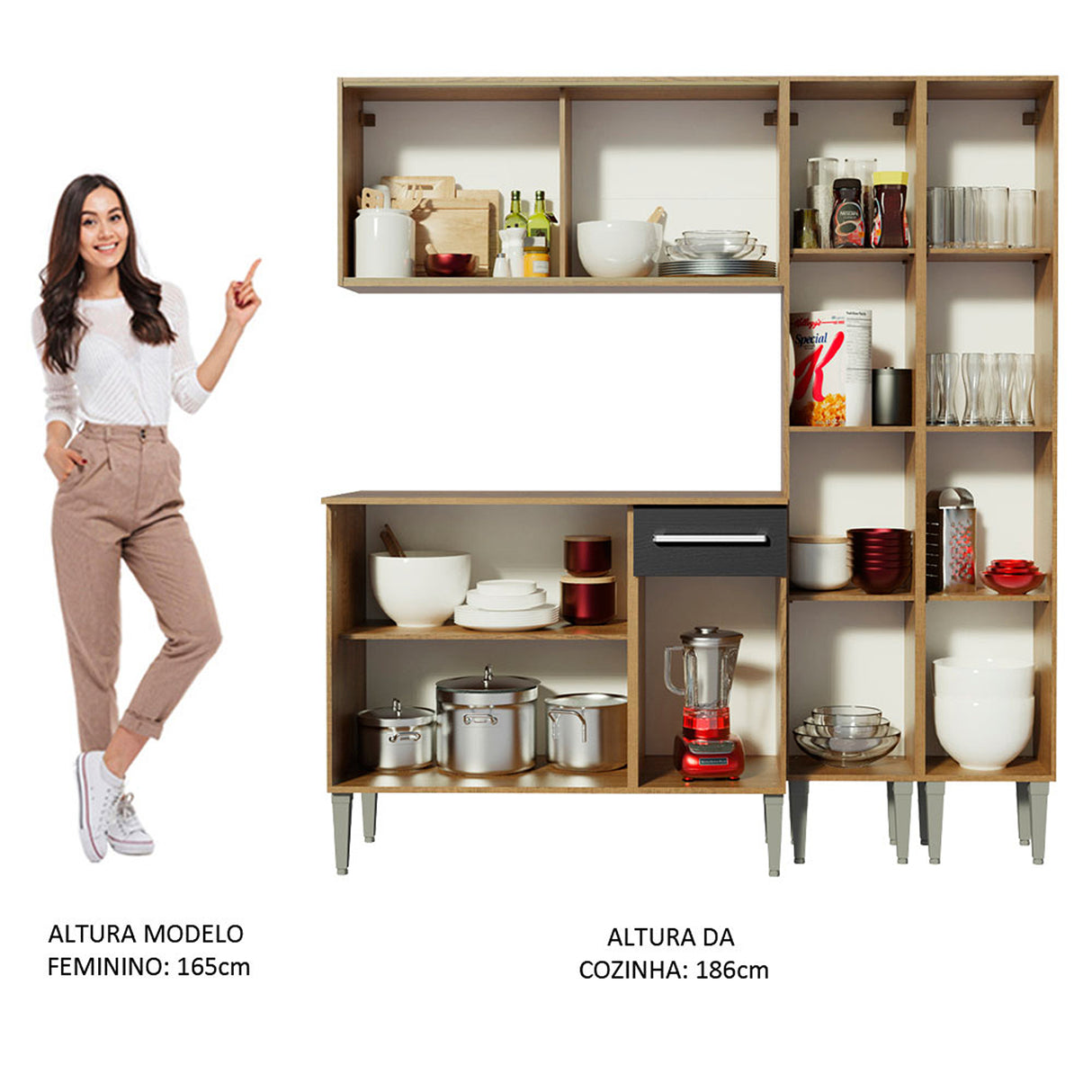 Cocina Integral Emilly Fly Marron y Negro 169x186cm con Mesón y sin Pozuelo - COCINAS | Bylmo