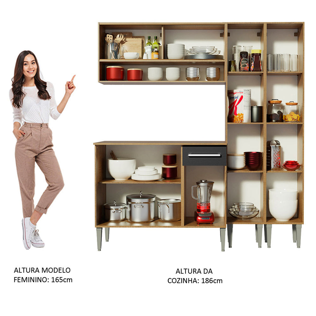 Cocina Integral Emilly Winter Marron y Negro 169x186cm con Mesón y sin Pozuelo - COCINAS | Bylmo