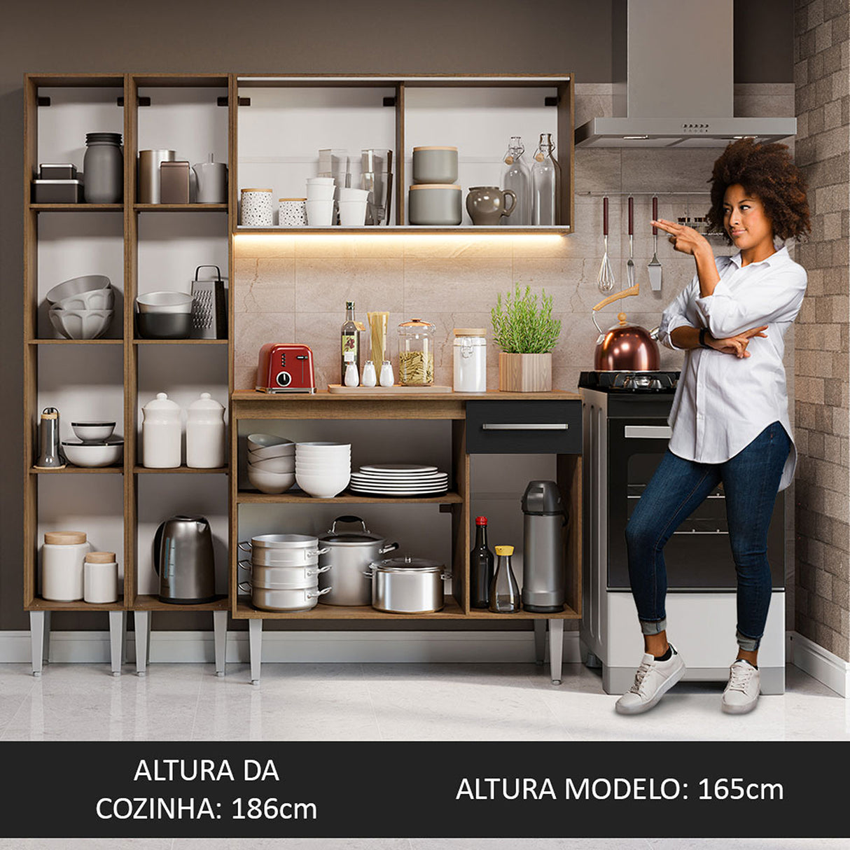 Cocina Integral Emilly Compacta 169x186 Marrón y Negro - COCINAS | Bylmo