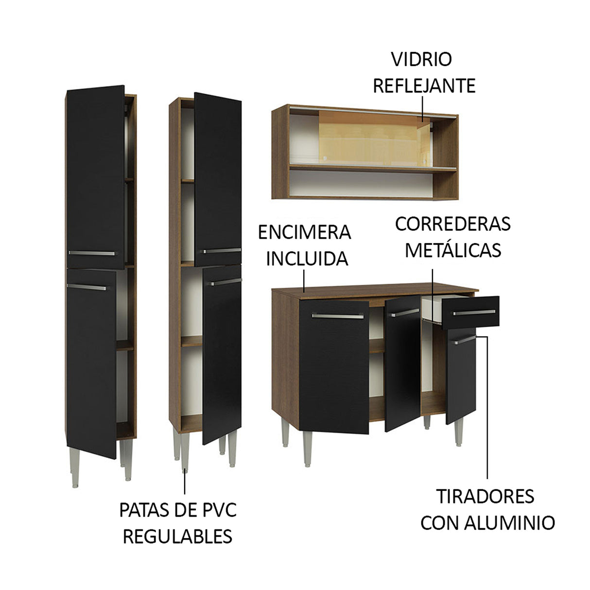 Cocina Integral Emilly 169x186 Marron y Negro Resistente - COCINAS | Bylmo