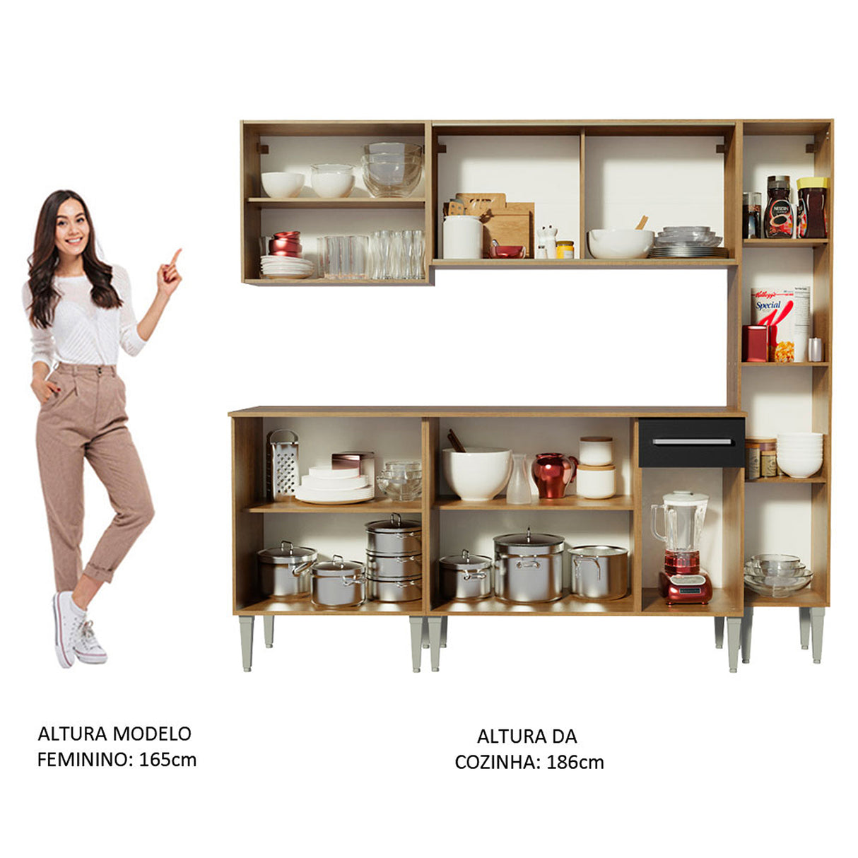 Cocina Integral Emilly Fast Marron y Negro 201x186cm con Mesón y sin Pozuelo - COCINAS | Bylmo