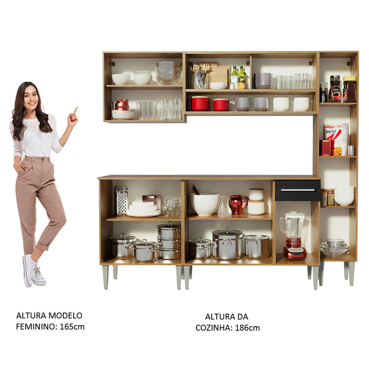 Cocina Integral Emilly Sky Marron y Negro 201x186cm con Mesón y sin Pozuelo - COCINAS | Bylmo