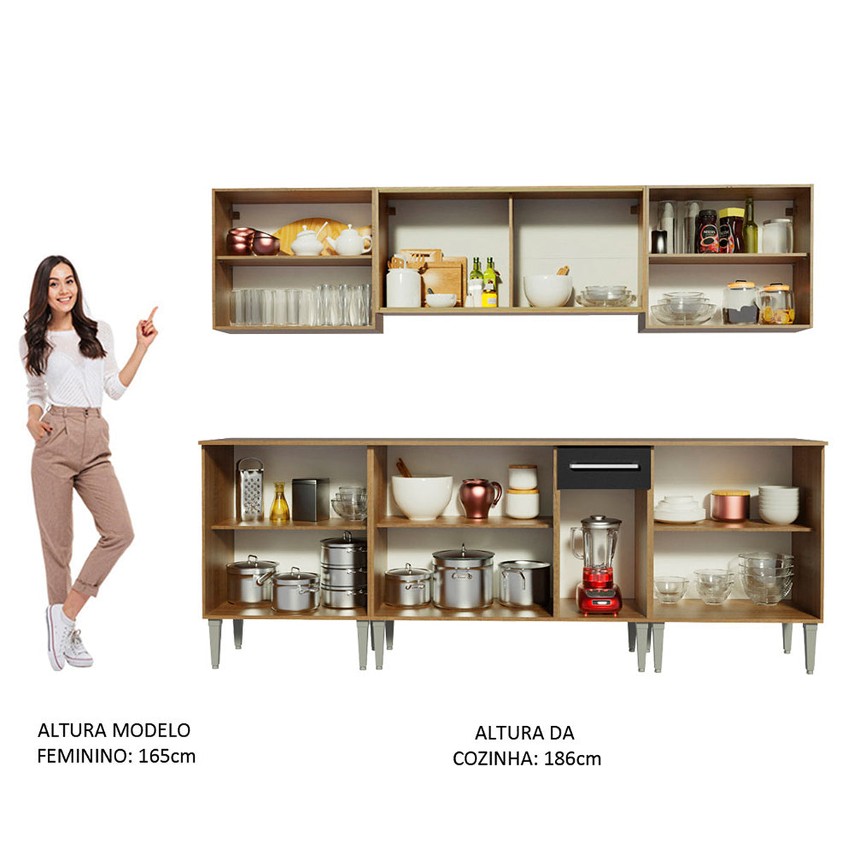 Cocina Integral Emilly Wind Marron y Negro 233x186cm con Mesón y sin Pozuelo - COCINAS | Bylmo