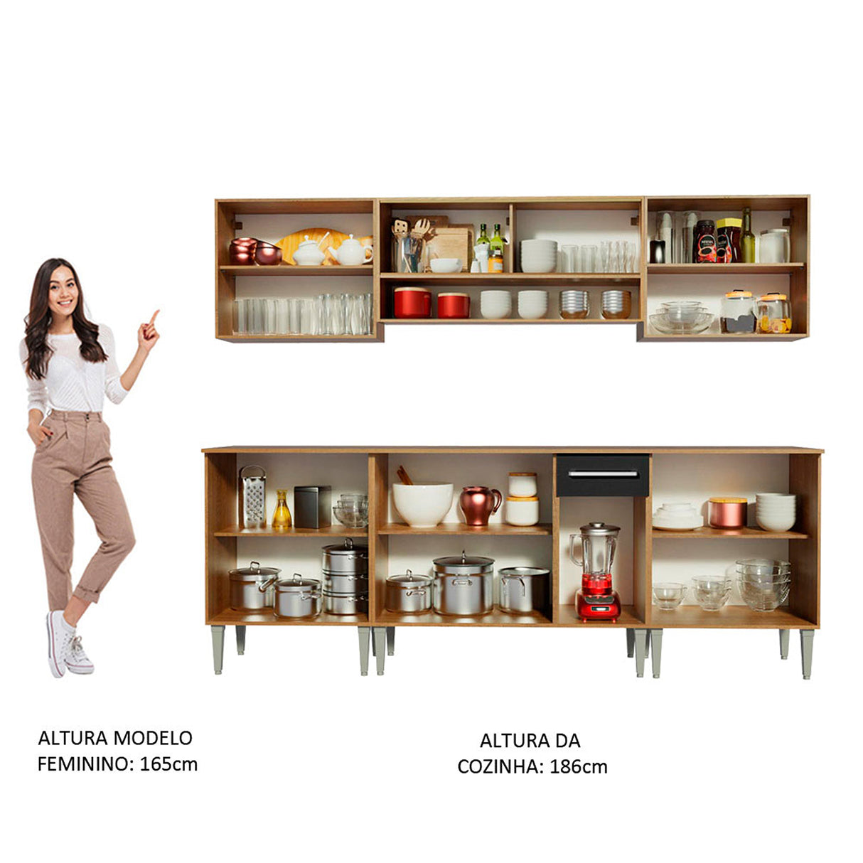 Cocina Integral Emilly Smile Marron y Negro 233x186cm con Mesón y sin Pozuelo - COCINAS | Bylmo