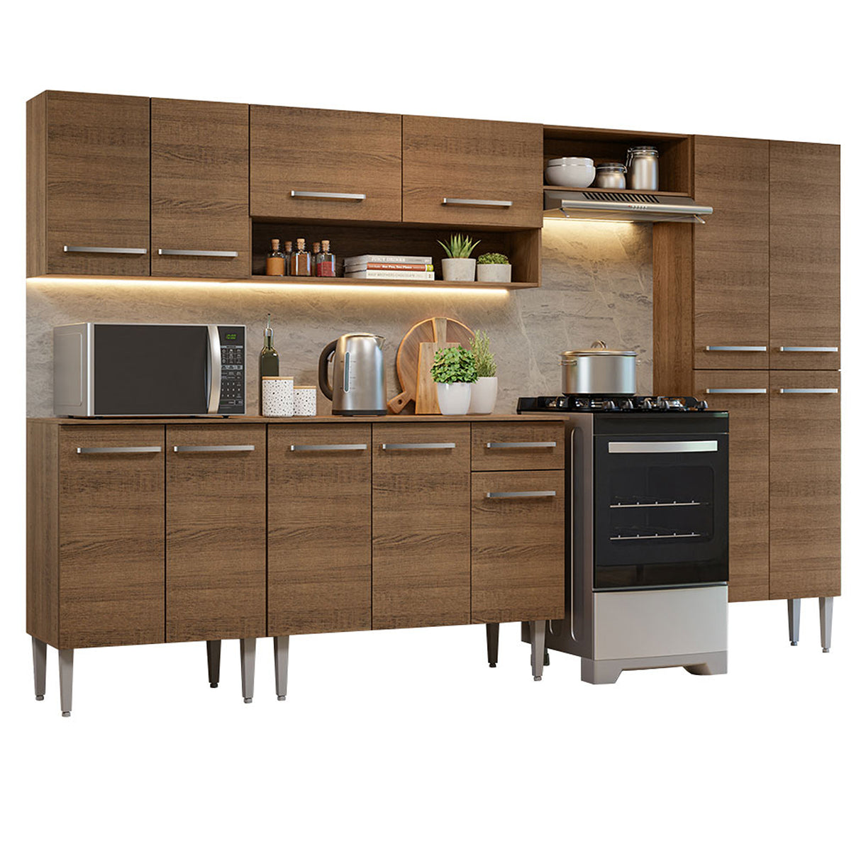 Cocina Integral Emilly Marron 293x186cm con Mesón y sin Pozuelo - COCINAS | Bylmo