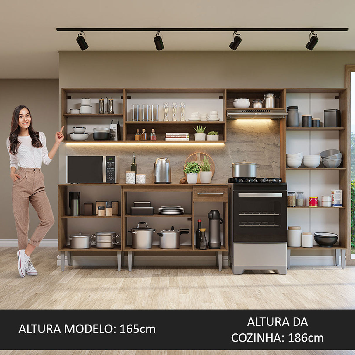 Cocina Integral Emilly Marron y Blanco 293x186cm con Mesón y sin Pozuelo - COCINAS | Bylmo