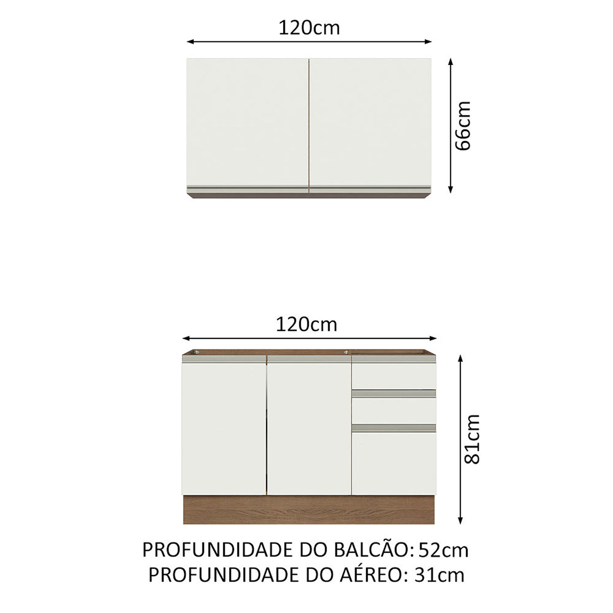 Cocina Integral Glamy Marron y Blanco 120x225cm sin Mesón y sin Pozuelo - COCINAS | Bylmo