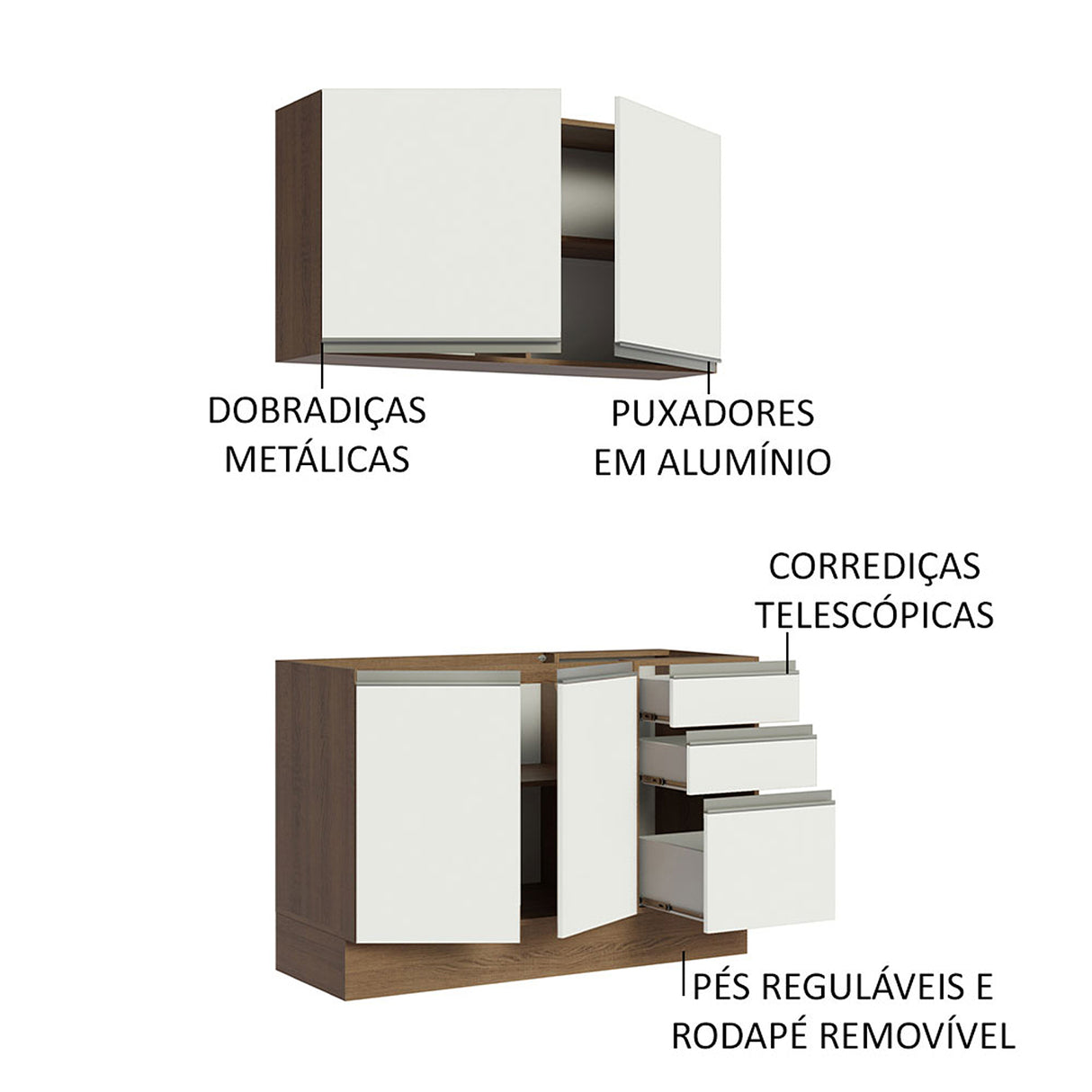 Cocina Integral Glamy Marron y Blanco 120x225cm sin Mesón y sin Pozuelo - COCINAS | Bylmo