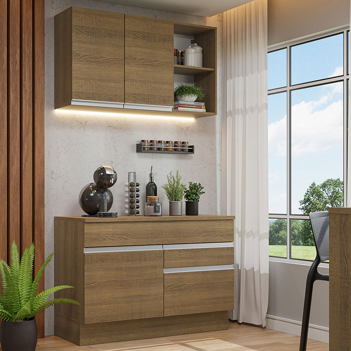 Cocina Integral Glamy Marron 120x225cm con Mesón y sin Pozuelo - COCINAS | Bylmo