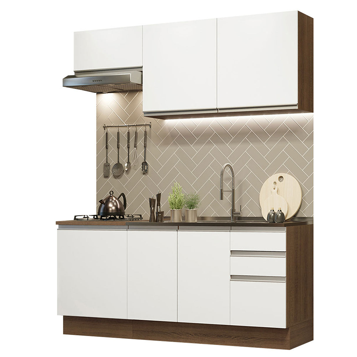 Cocina Integral Glamy 180x52 Marrón y Blanco Funcional Moderna Modular - COCINAS | Bylmo